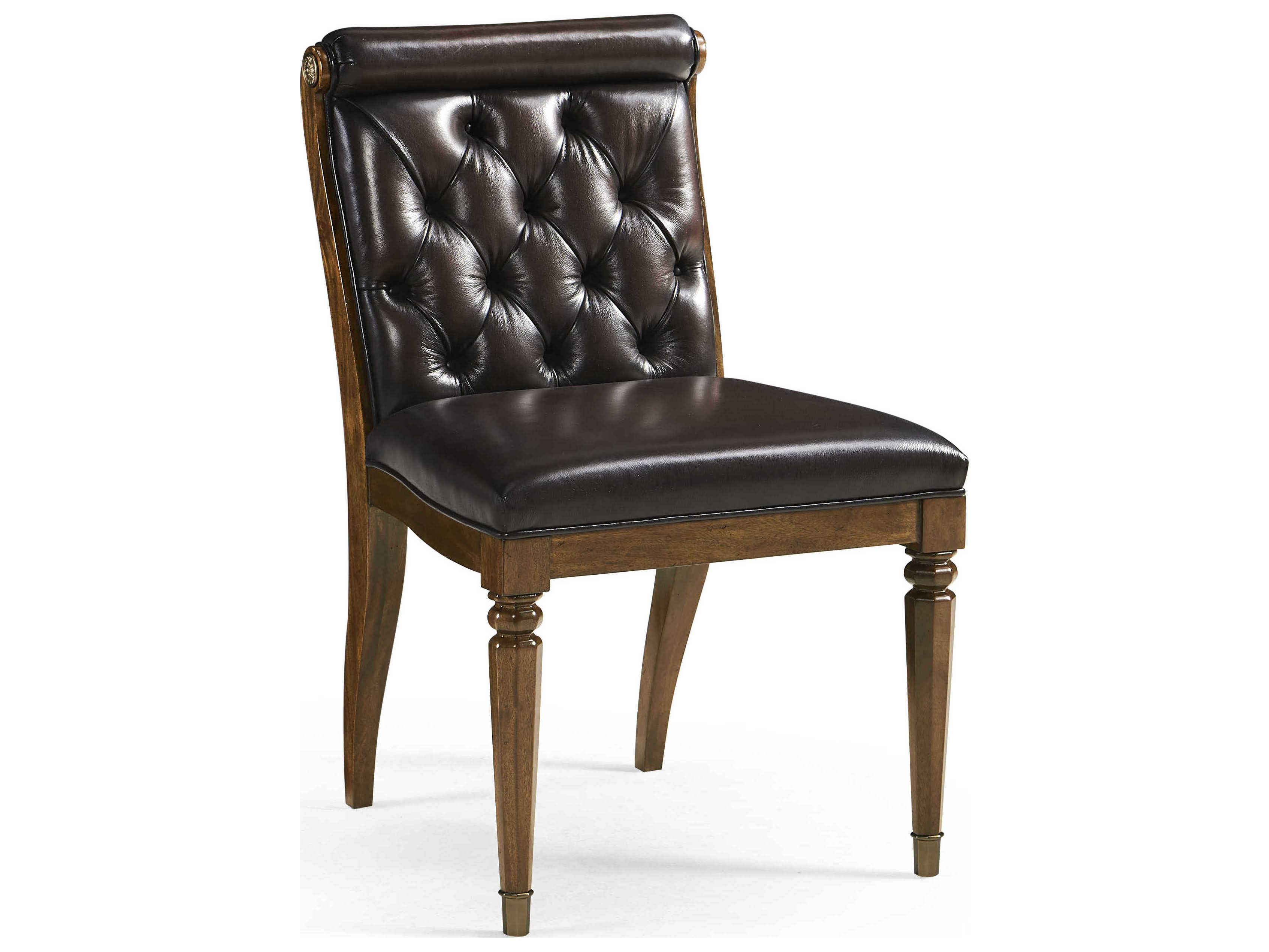Jonathan Charles Viceroy Mahogany Wood Brown Leather Side Dining Chair
