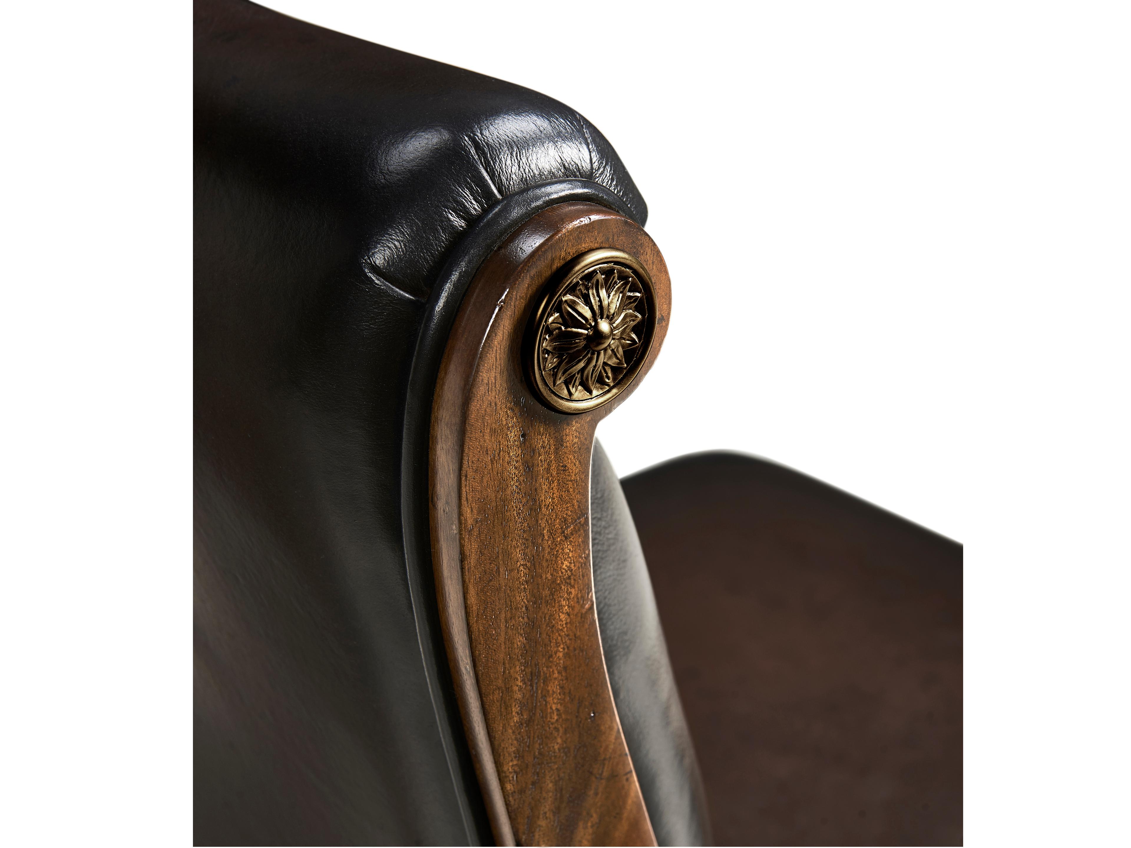 Jonathan Charles Viceroy Mahogany Wood Brown Leather Side Dining Chair