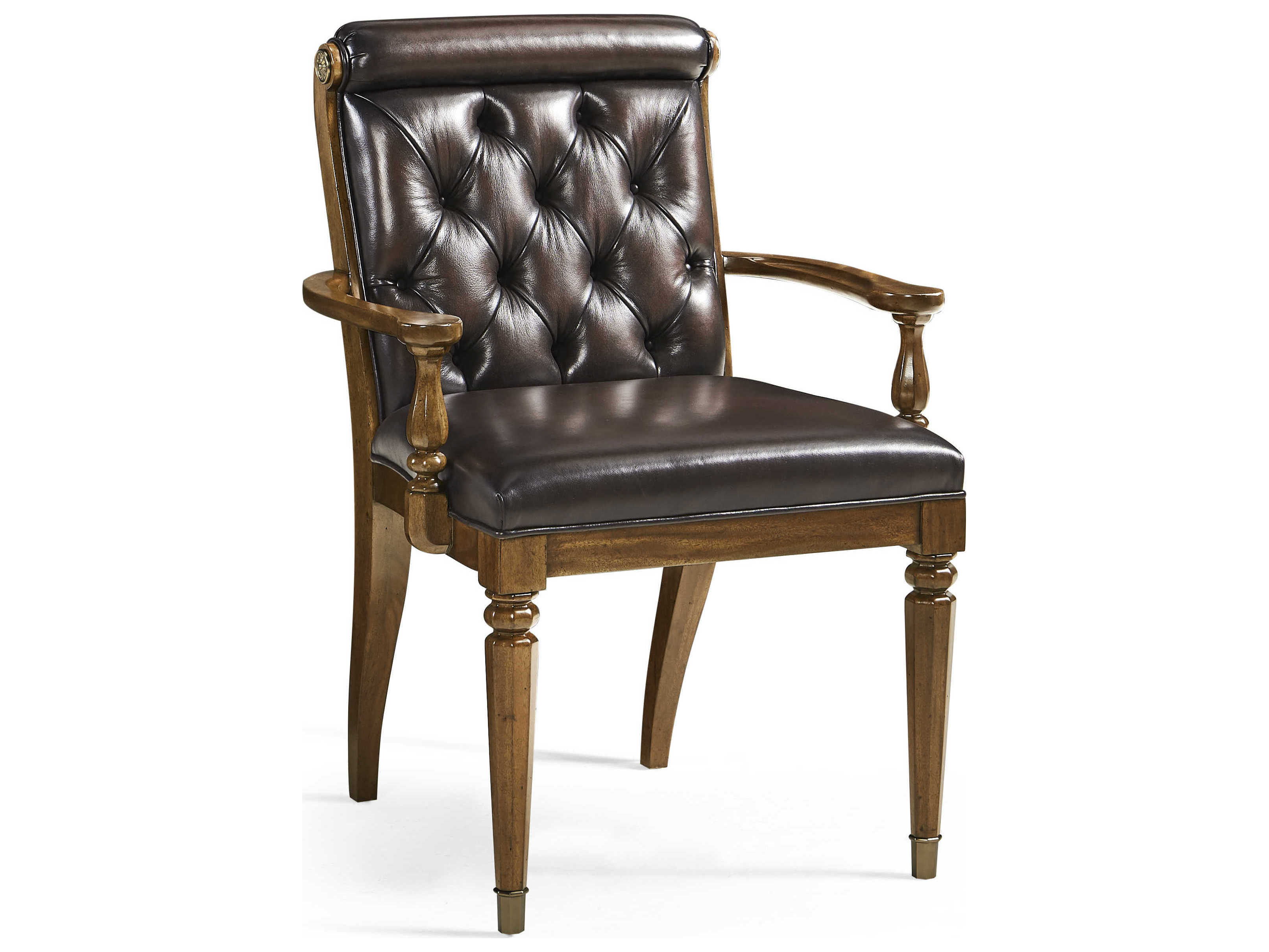 Jonathan Charles Viceroy Mahogany Wood Brown Leather Arm Dining Chair