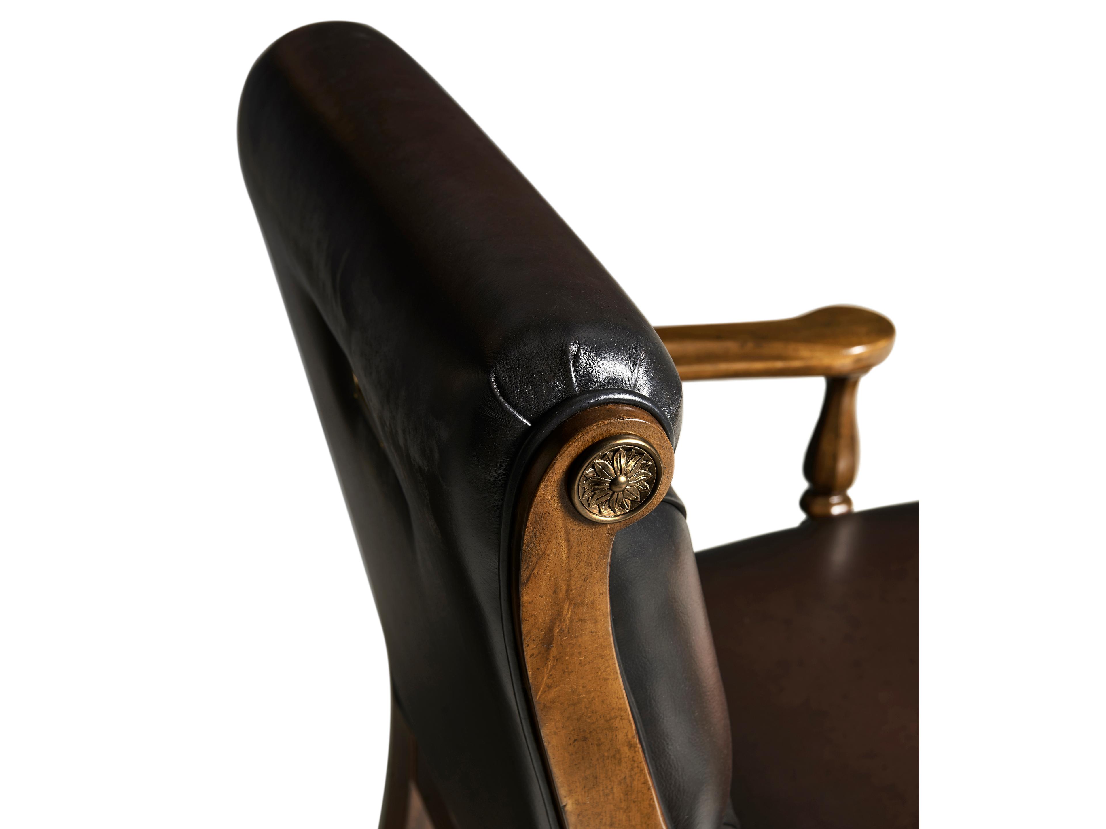 Jonathan Charles Viceroy Mahogany Wood Brown Leather Arm Dining Chair