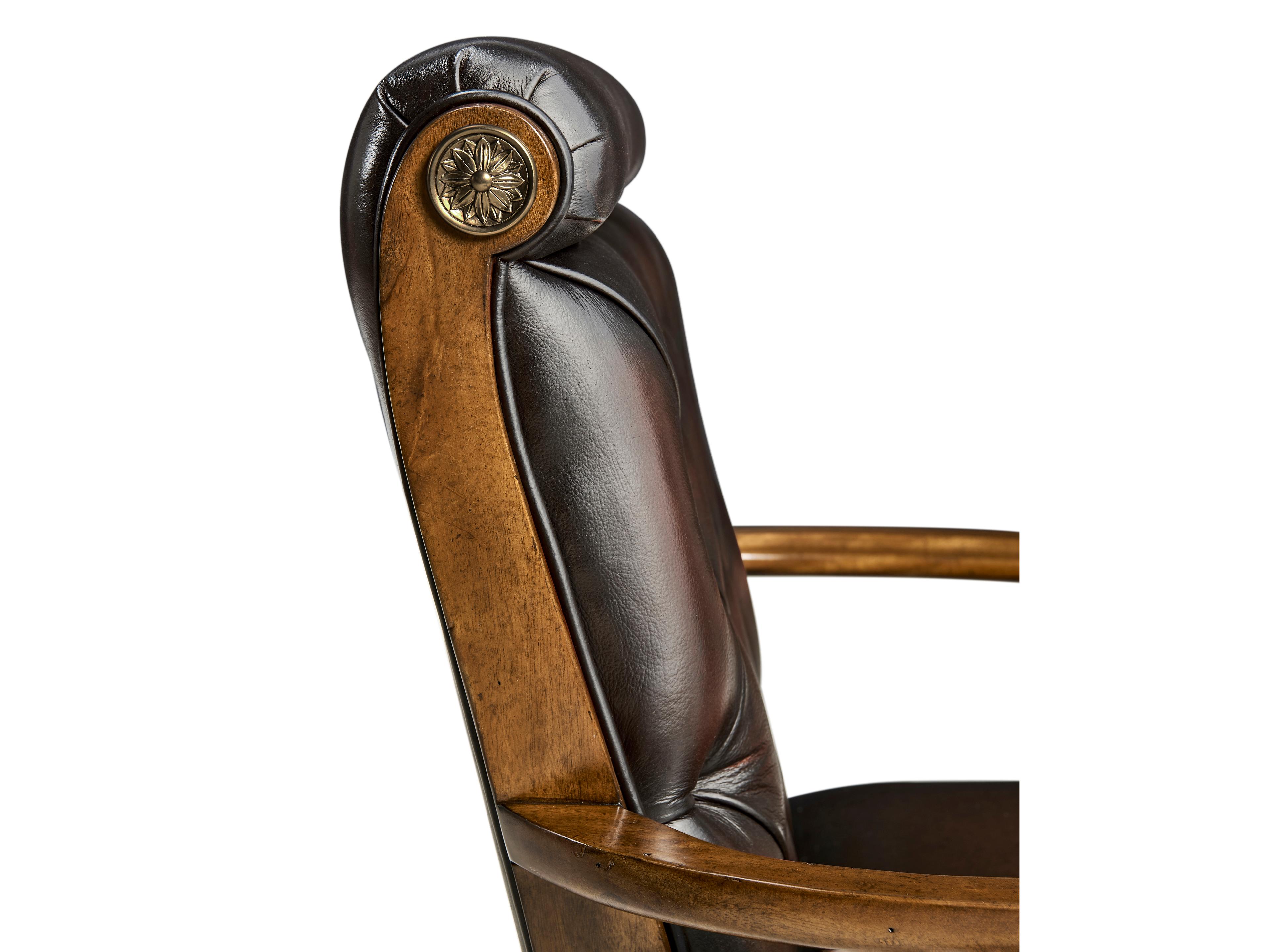 Jonathan Charles Viceroy Mahogany Wood Brown Leather Arm Dining Chair