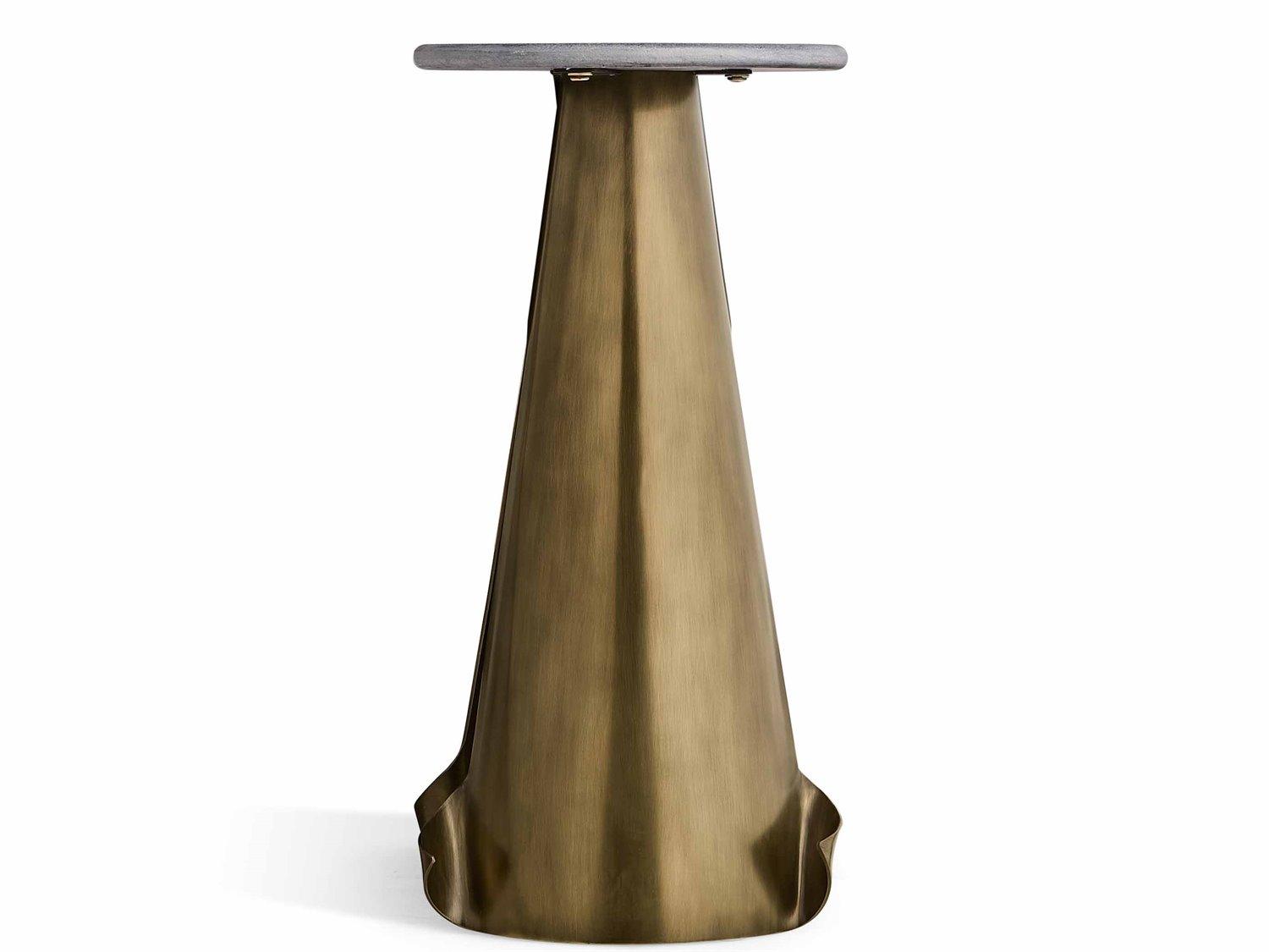 Jonathan Charles All Things Small Hammersmith Round Stone Satin Brass Stainless Steel End Table