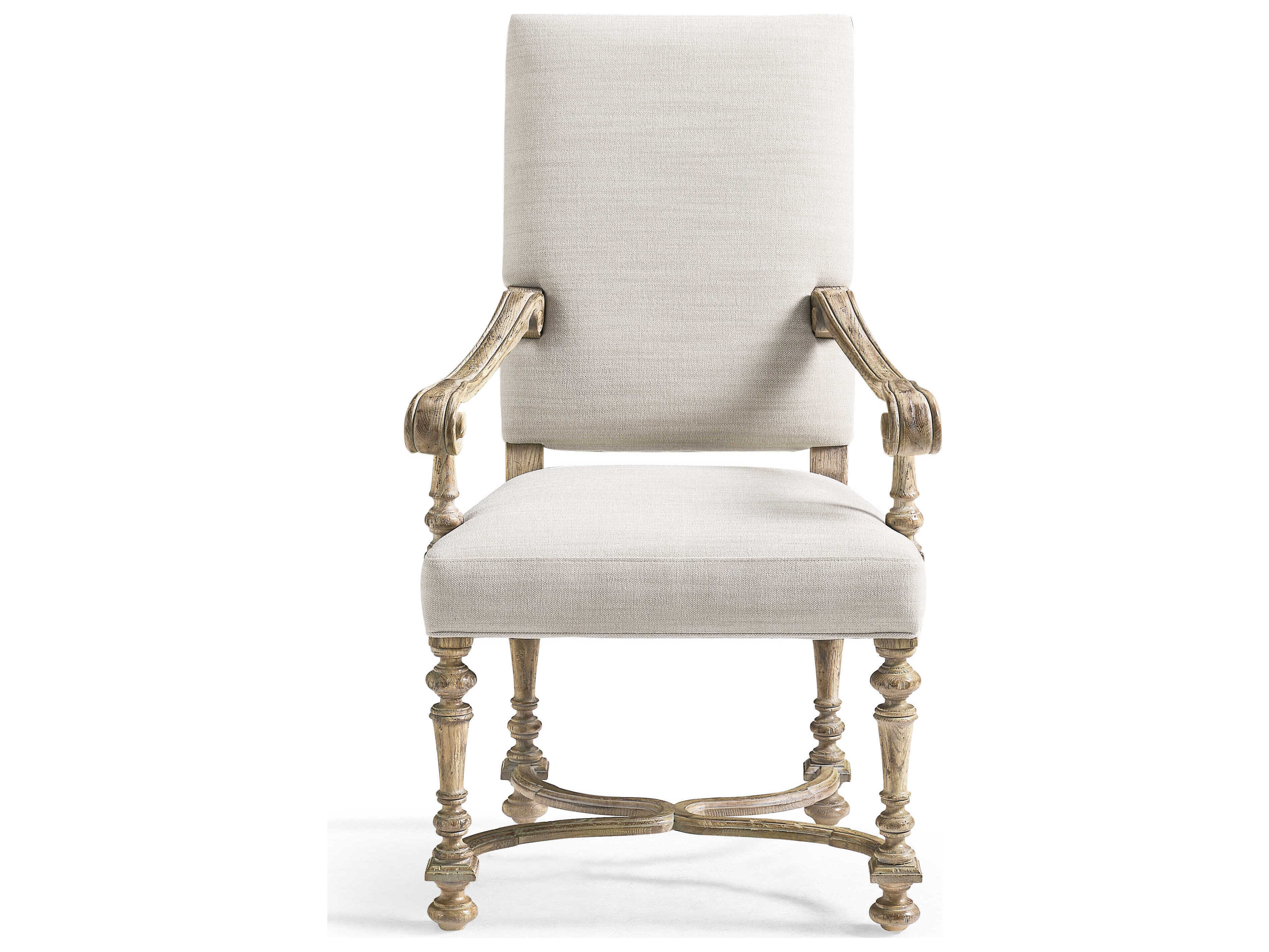 Jonathan Charles Sagehill Oak Wood White Upholstered Arm Dining Chair