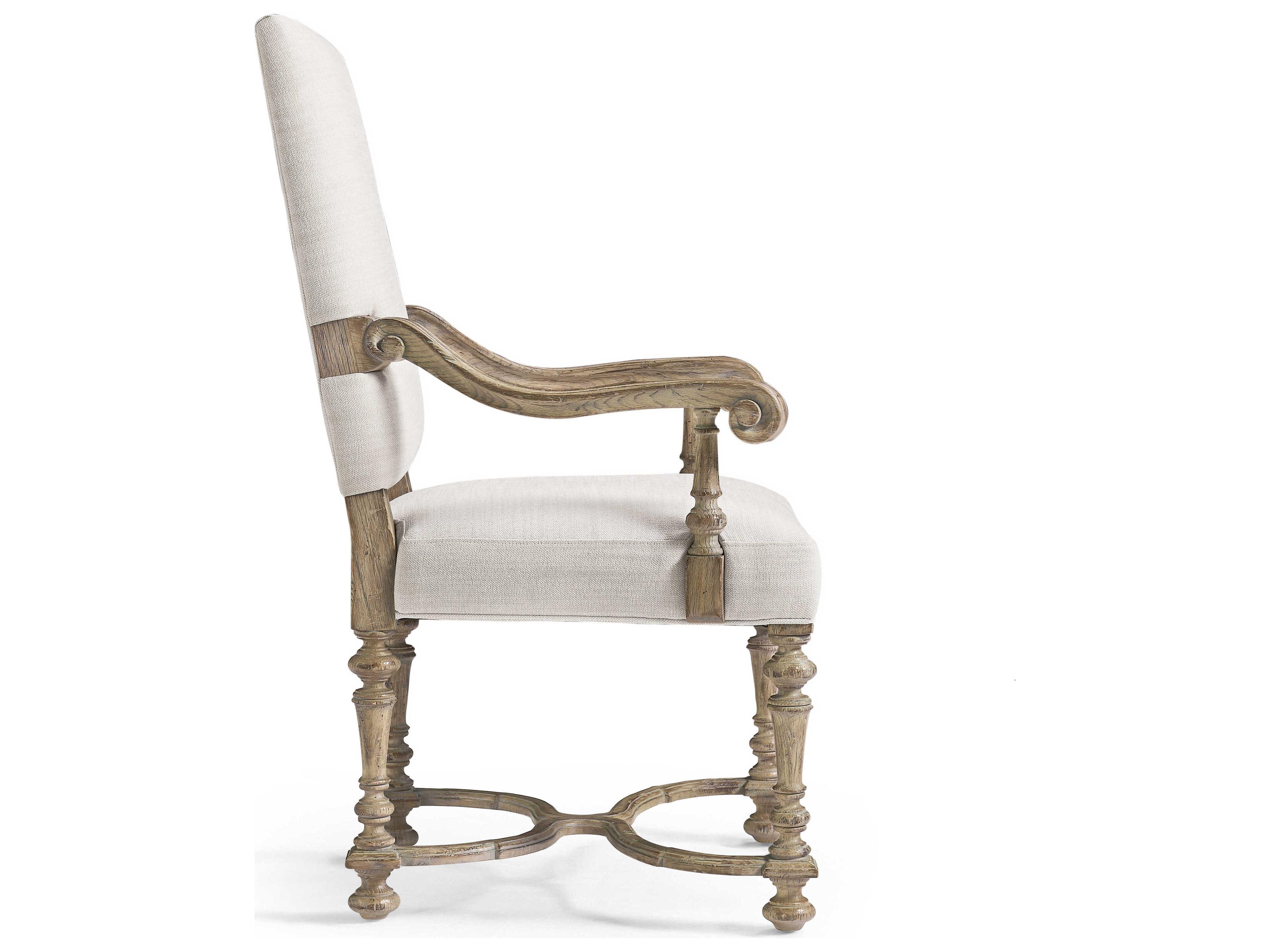 Jonathan Charles Sagehill Oak Wood White Upholstered Arm Dining Chair