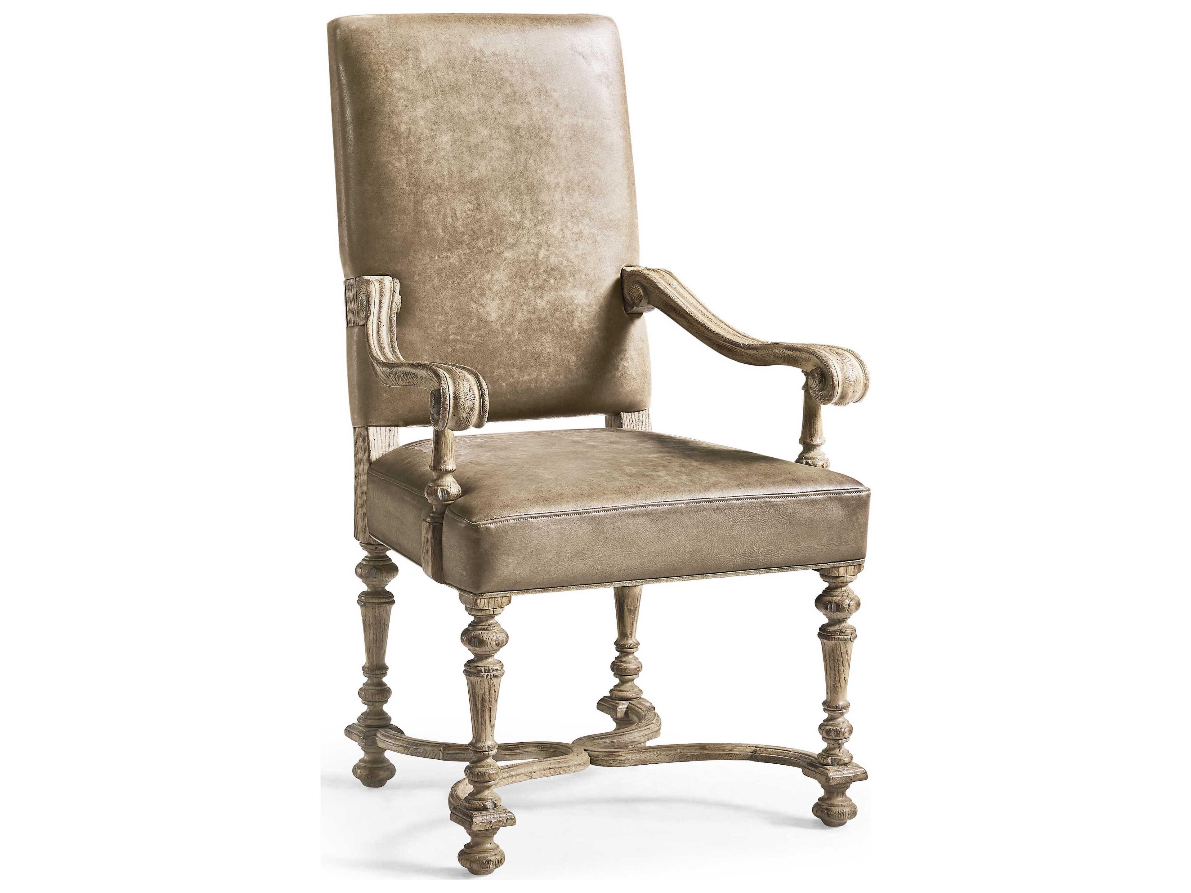 Jonathan Charles Sagehill Oak Wood Brown Leather Arm Dining Chair