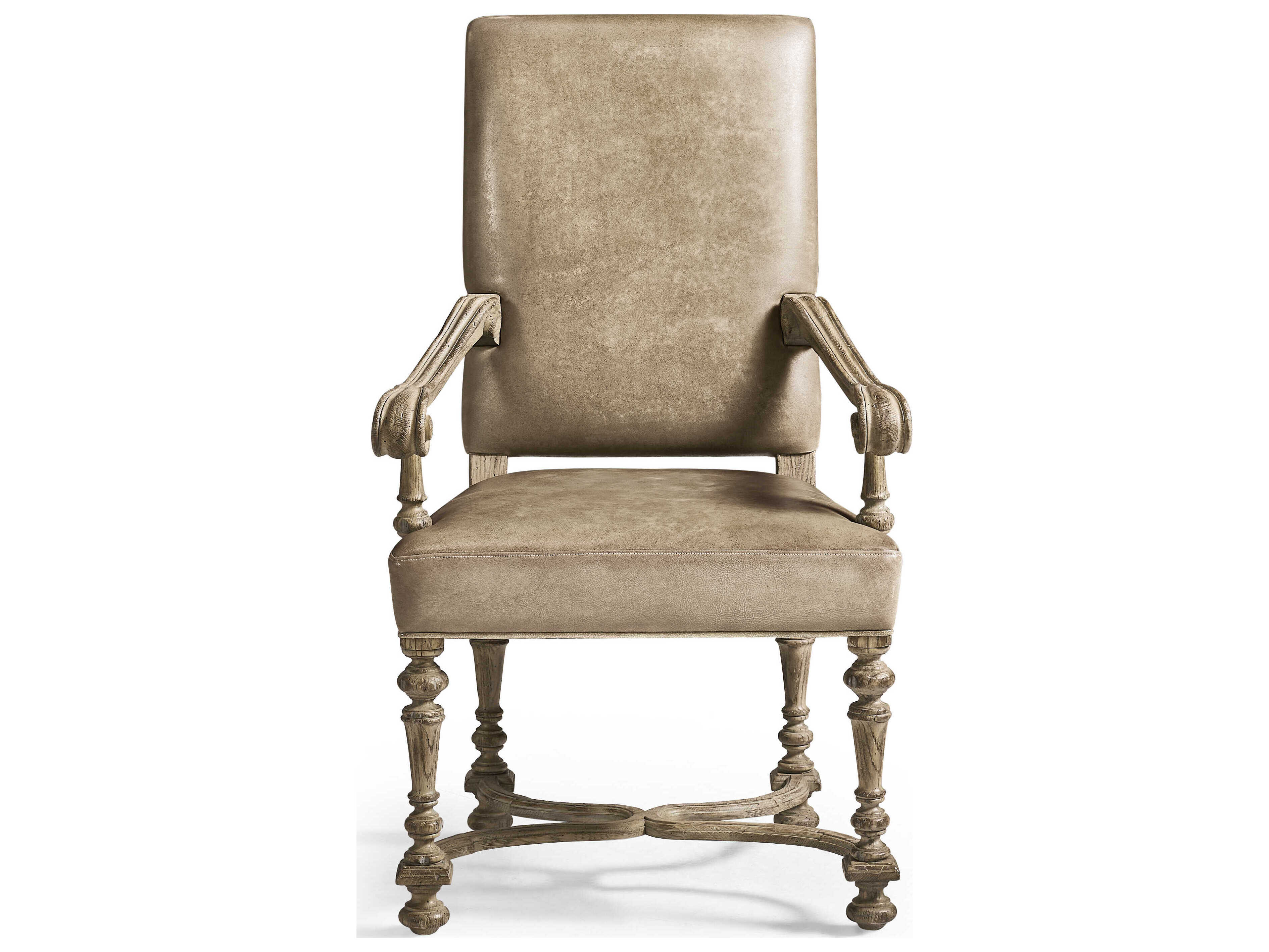 Jonathan Charles Sagehill Oak Wood Brown Leather Arm Dining Chair