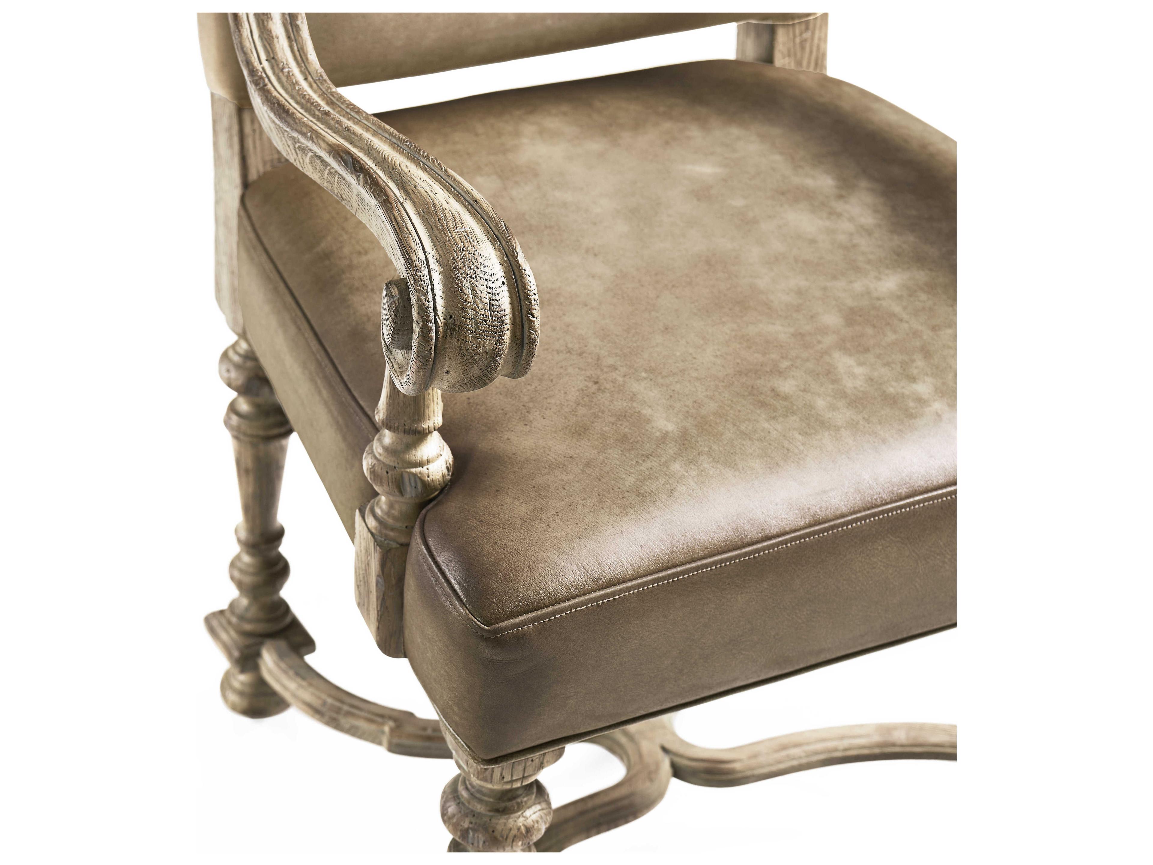 Jonathan Charles Sagehill Oak Wood Brown Leather Arm Dining Chair