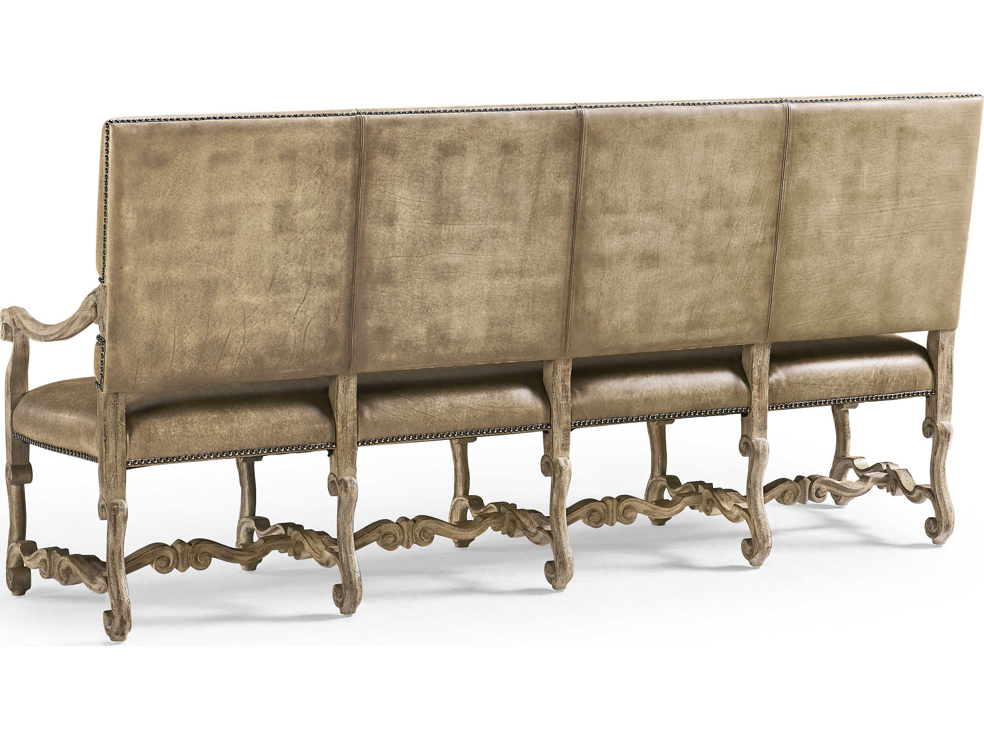 Jonathan Charles Sagehill Timberon Grey Oak Brown Leather Accent Bench