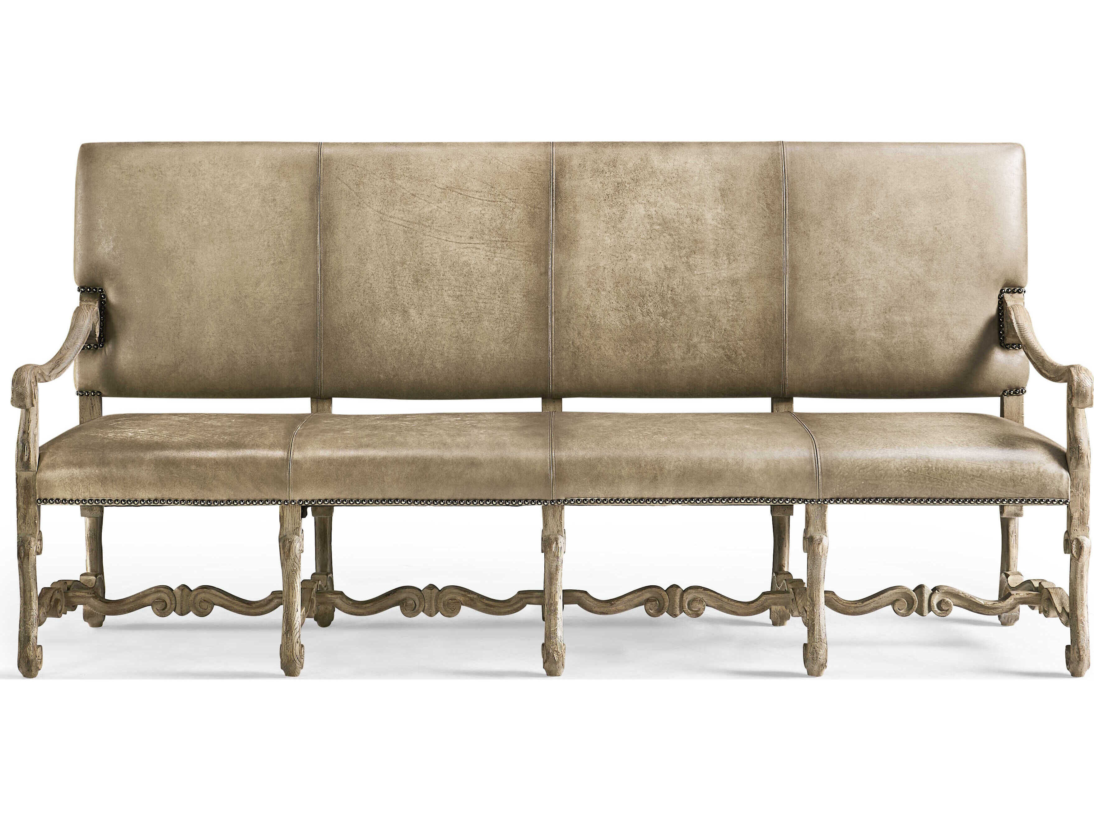 Jonathan Charles Sagehill Timberon Grey Oak Brown Leather Accent Bench