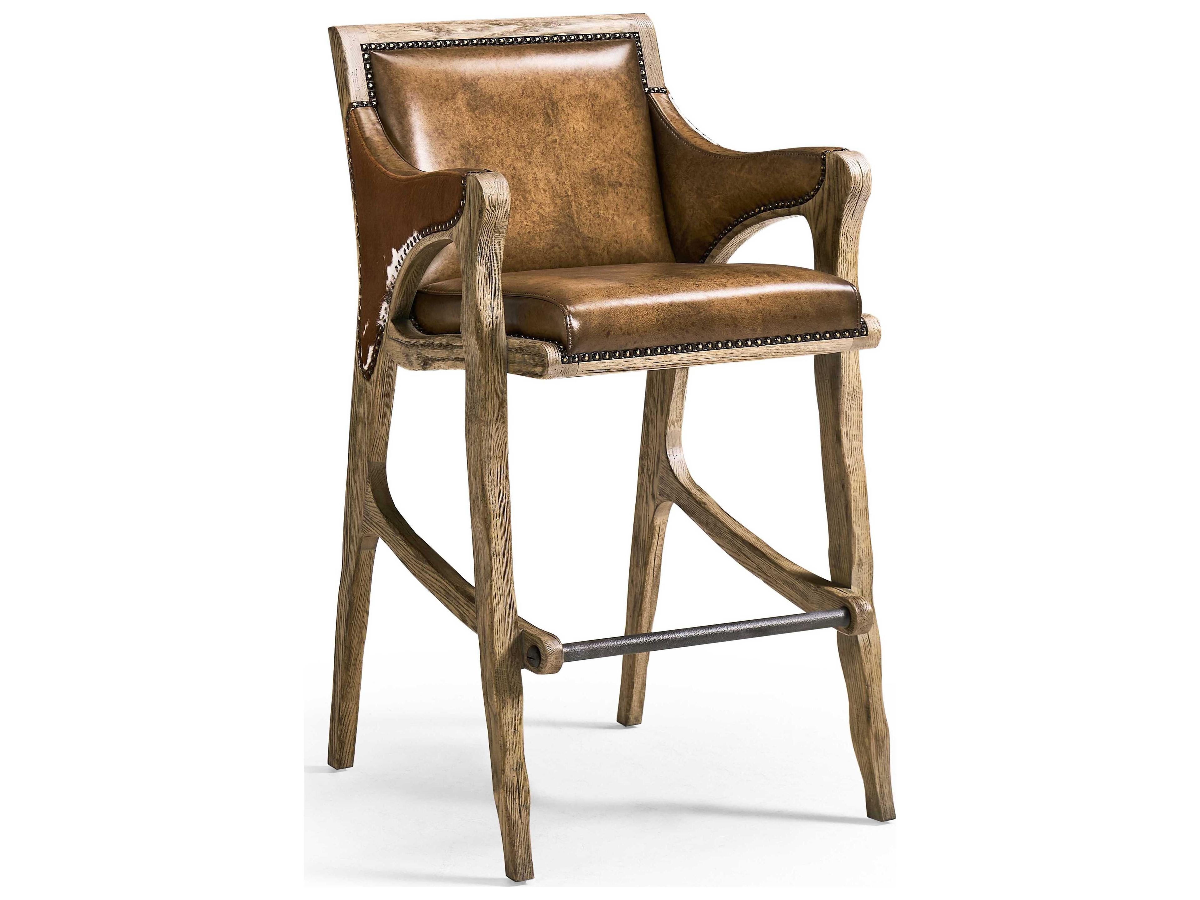 Jonathan Charles Echo Canyon Faded Oak Leather Wood Bar Stool