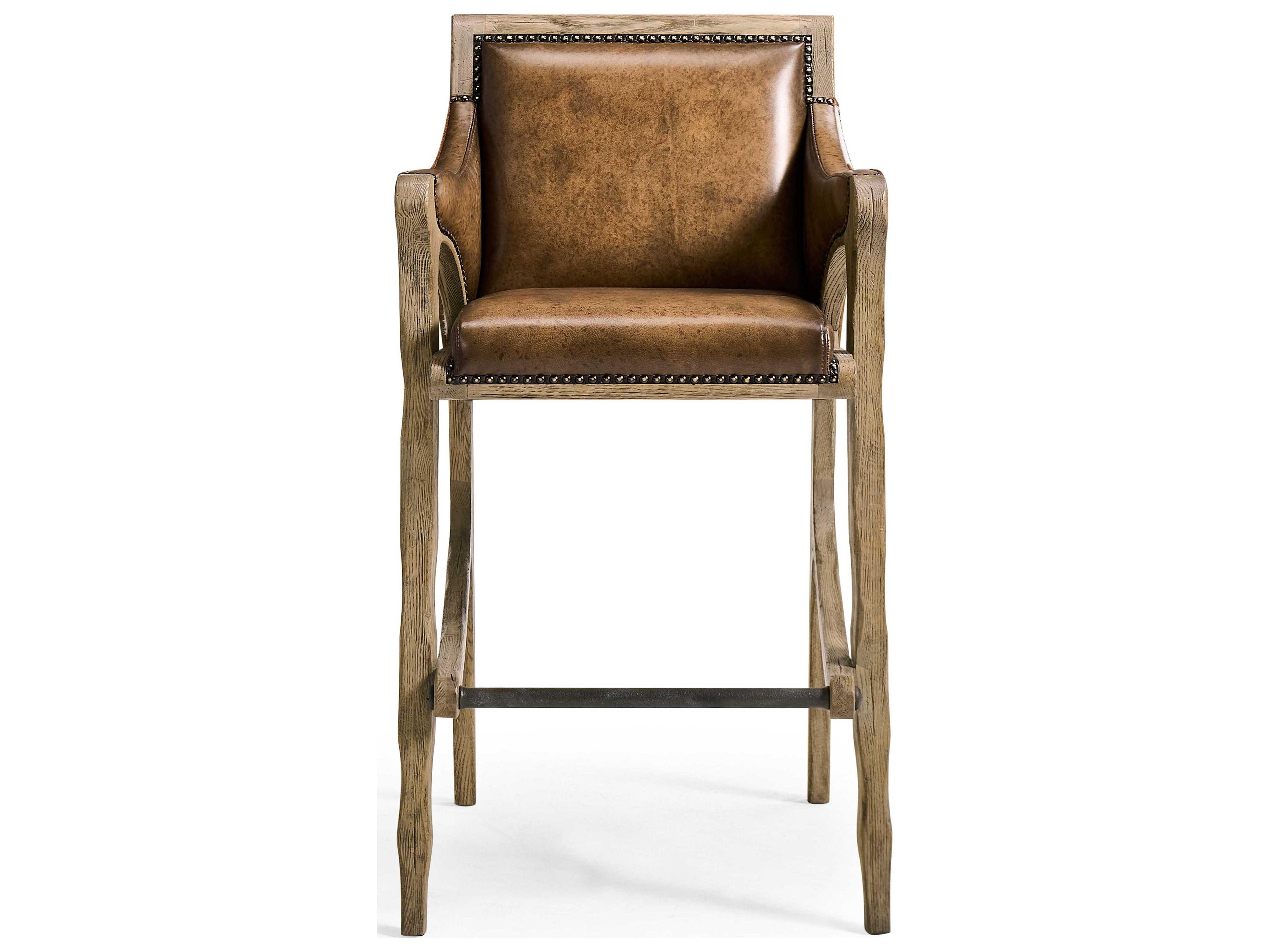 Jonathan Charles Echo Canyon Faded Oak Leather Wood Bar Stool