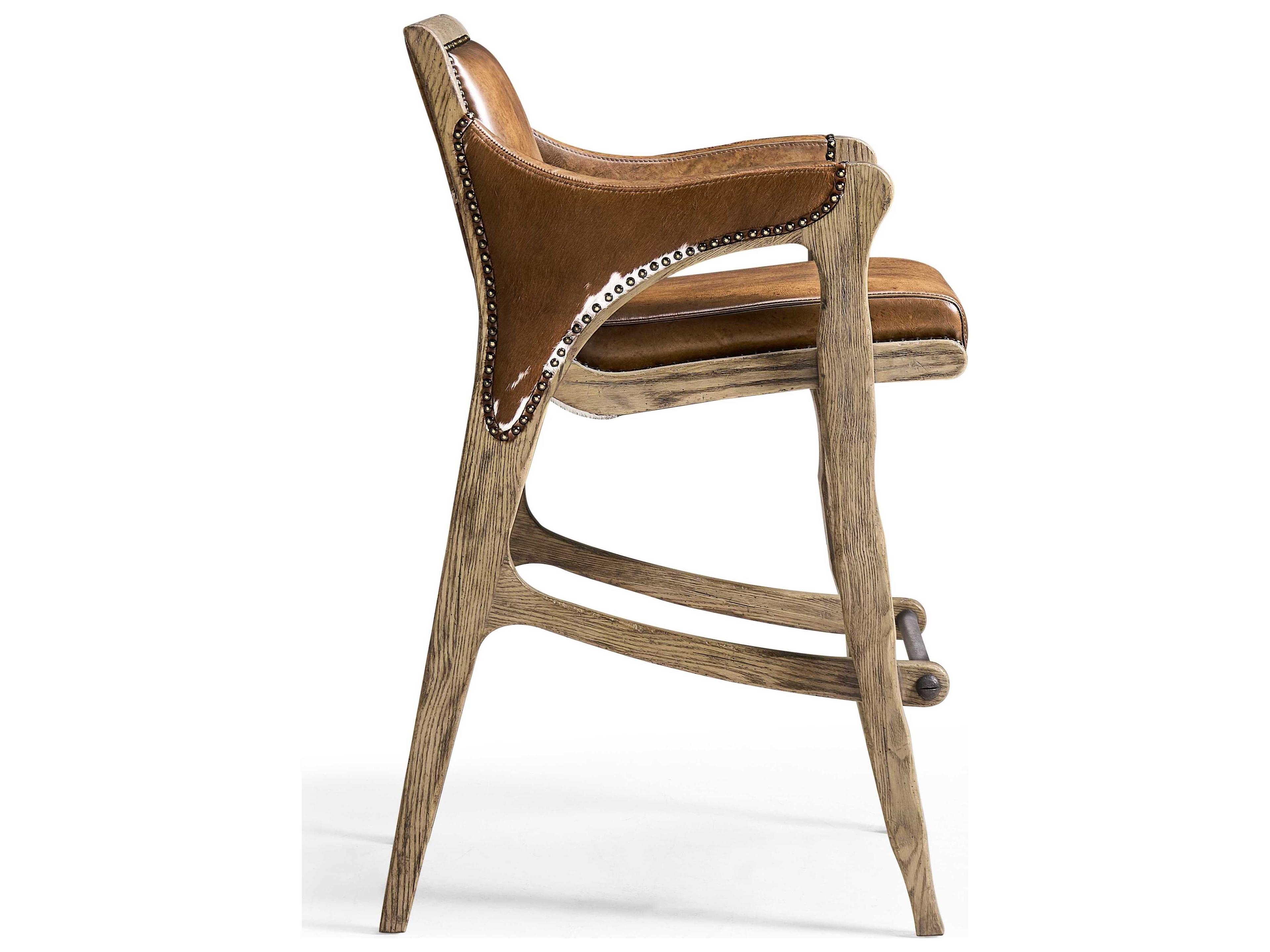 Jonathan Charles Echo Canyon Faded Oak Leather Wood Bar Stool