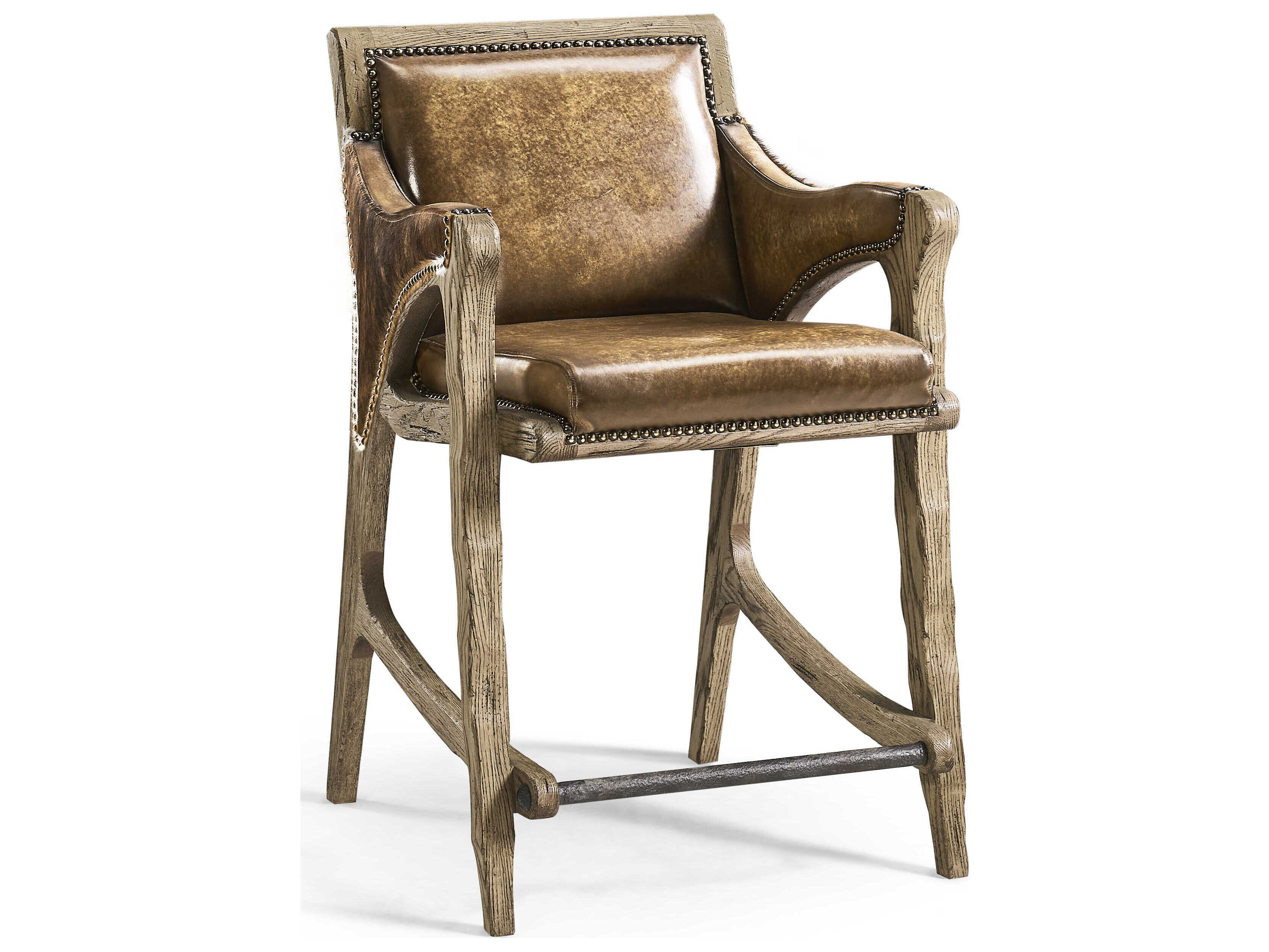 Jonathan Charles Echo Canyon Faded Oak Leather Wood Counter Stool