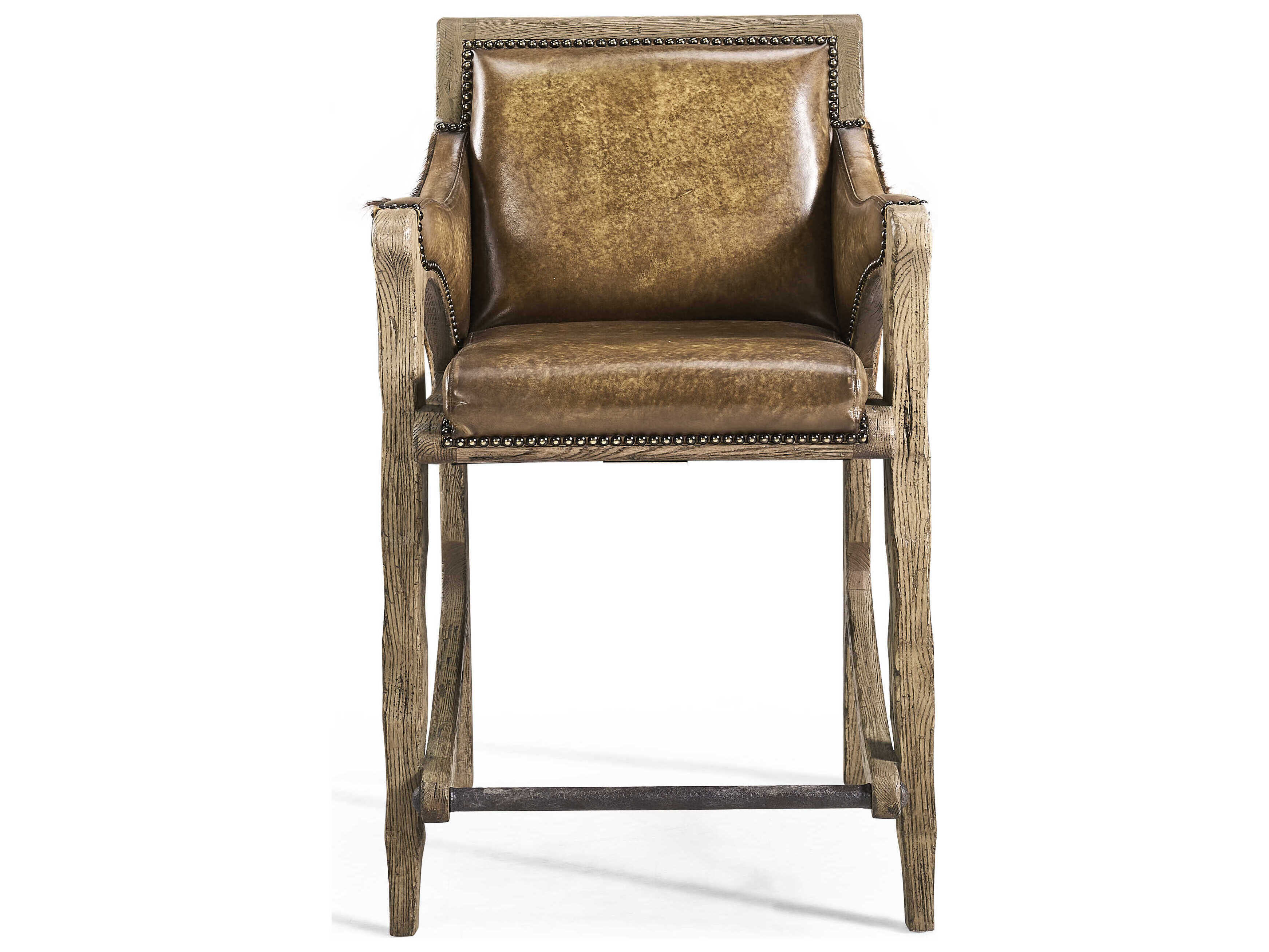 Jonathan Charles Echo Canyon Faded Oak Leather Wood Counter Stool