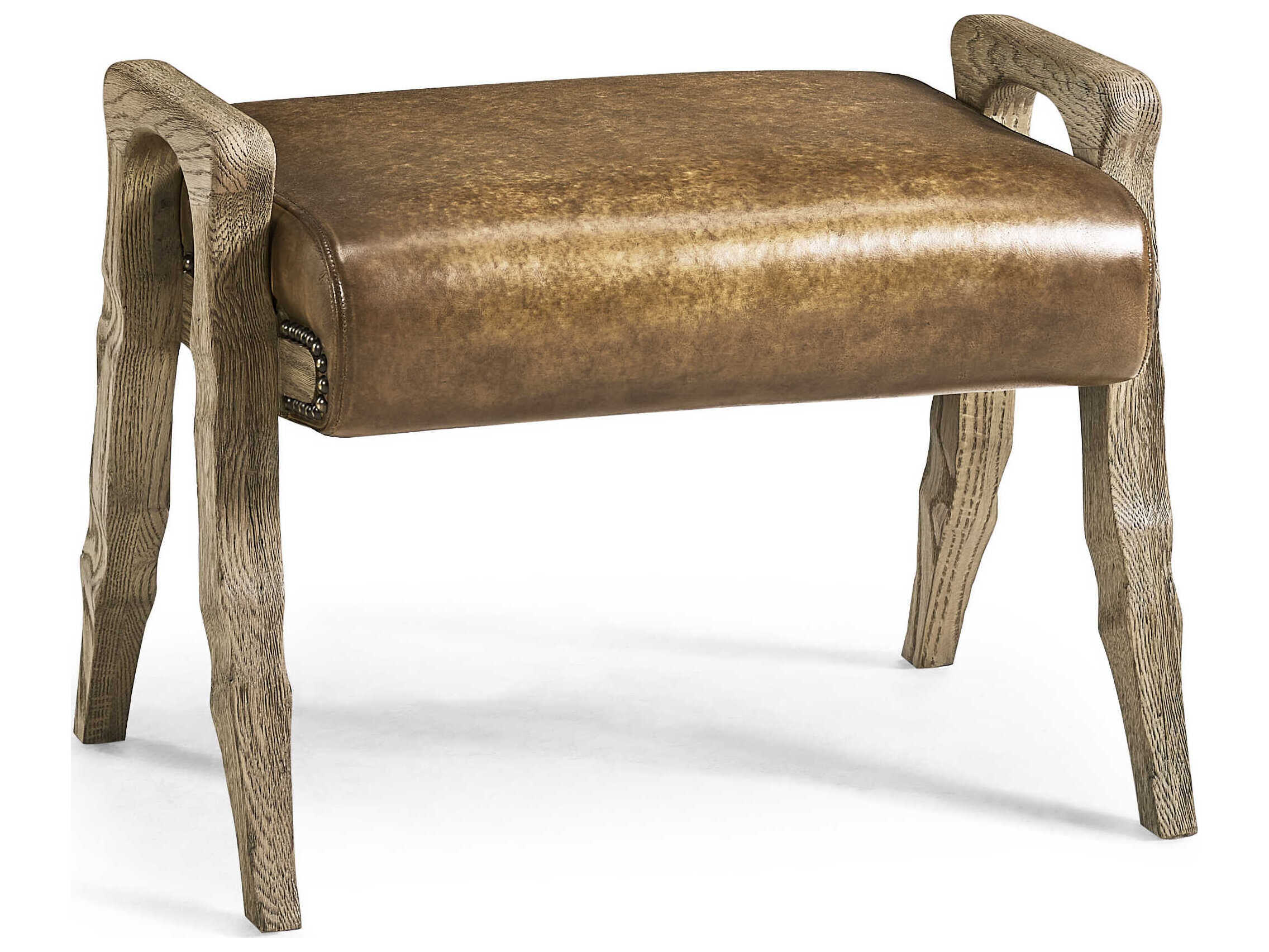 Jonathan Charles Echo Canyon Faded Oak Brown Leather Ottoman