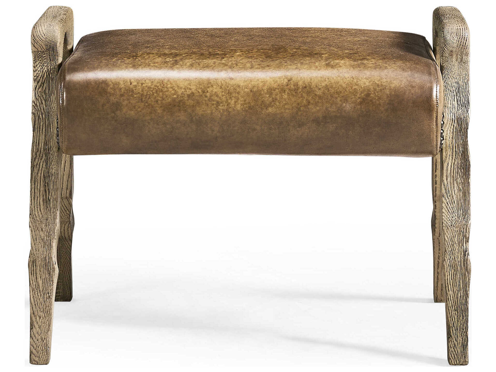 Jonathan Charles Echo Canyon Faded Oak Brown Leather Ottoman