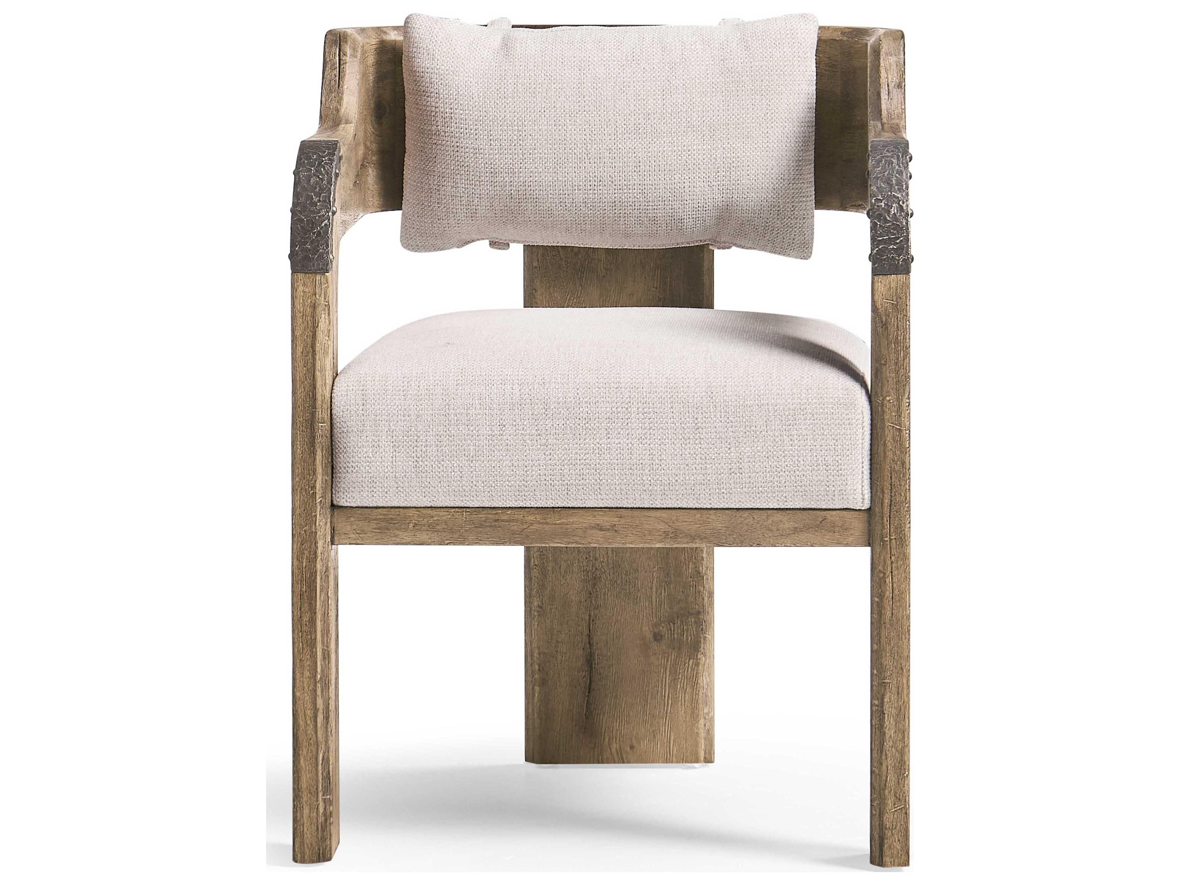 Jonathan Charles Stone Ridge Acacia Wood Beige Upholstered Arm Dining Chair