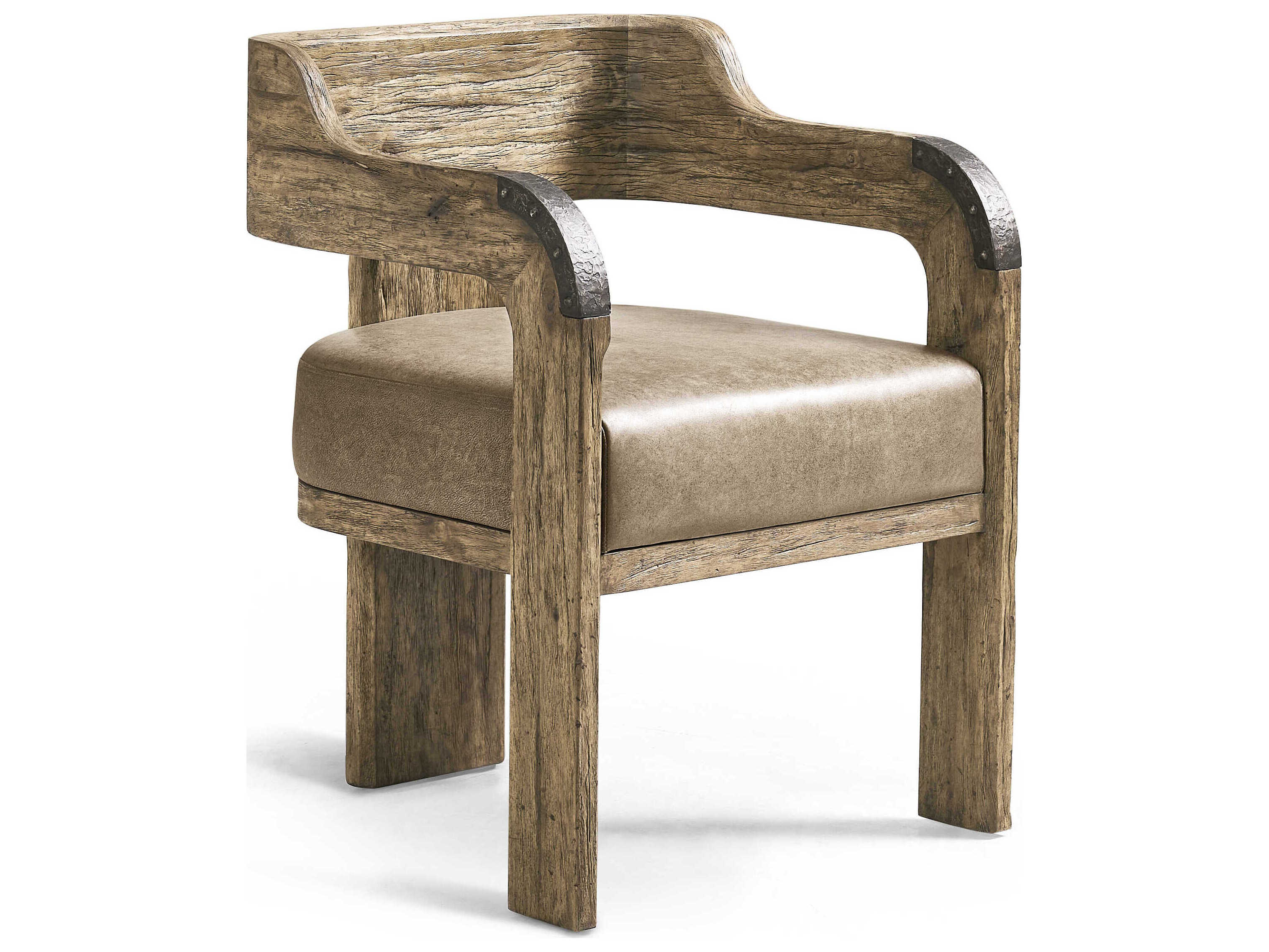 Jonathan Charles Stone Ridge Acacia Wood Brown Leather Arm Dining Chair