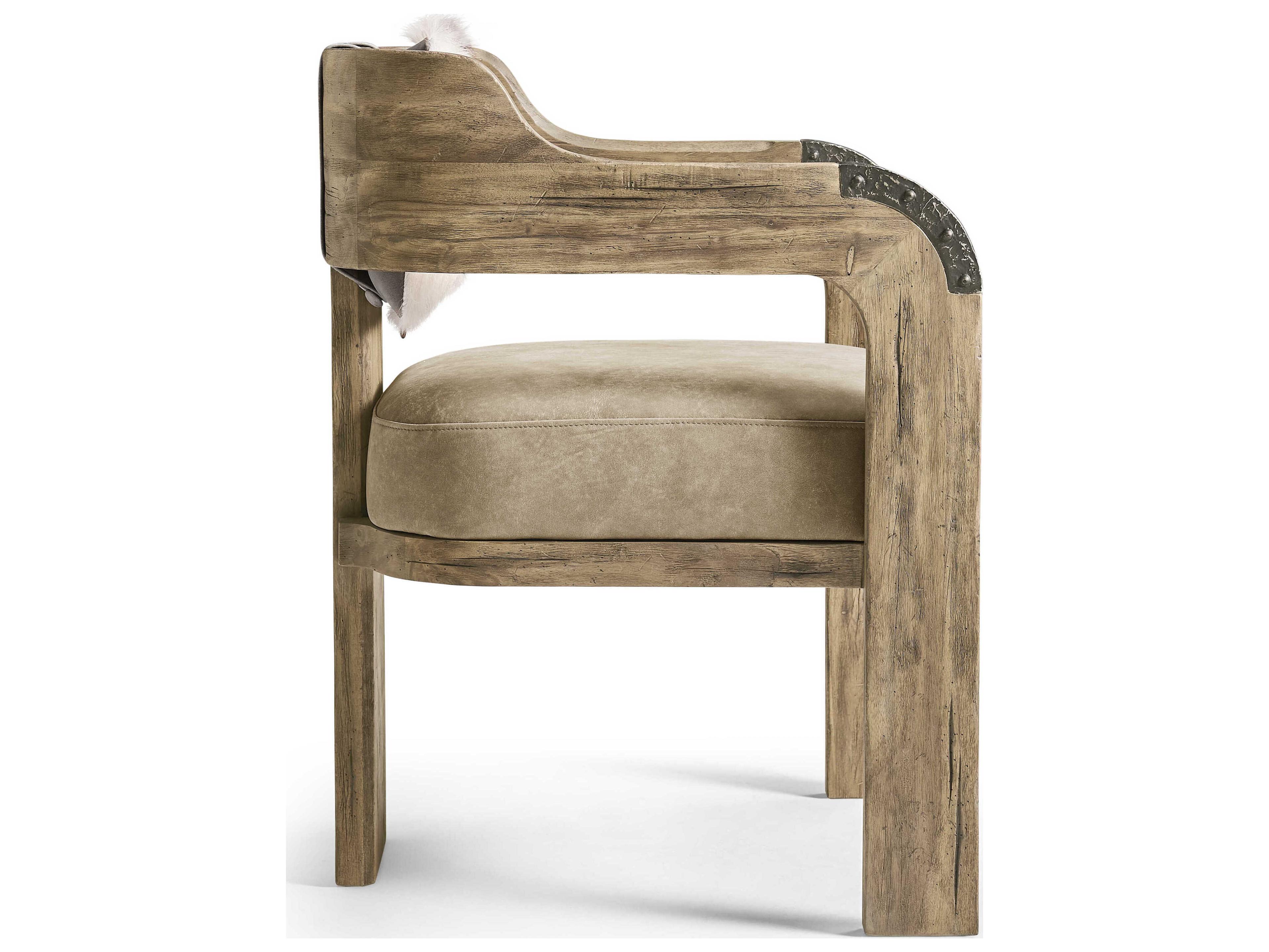 Jonathan Charles Stone Ridge Acacia Wood Brown Leather Arm Dining Chair