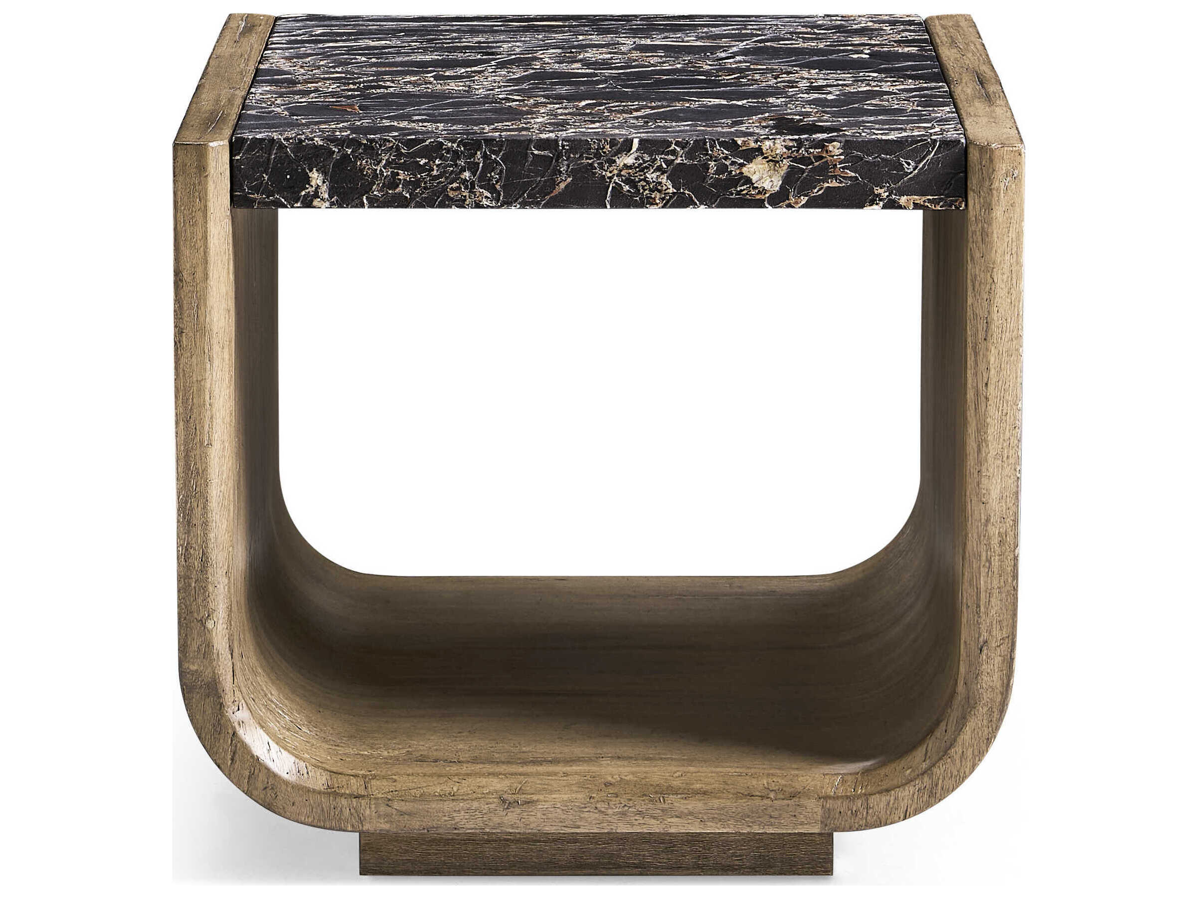 Jonathan Charles Stone Ridge Square Marble Tully Light Acacia End Table