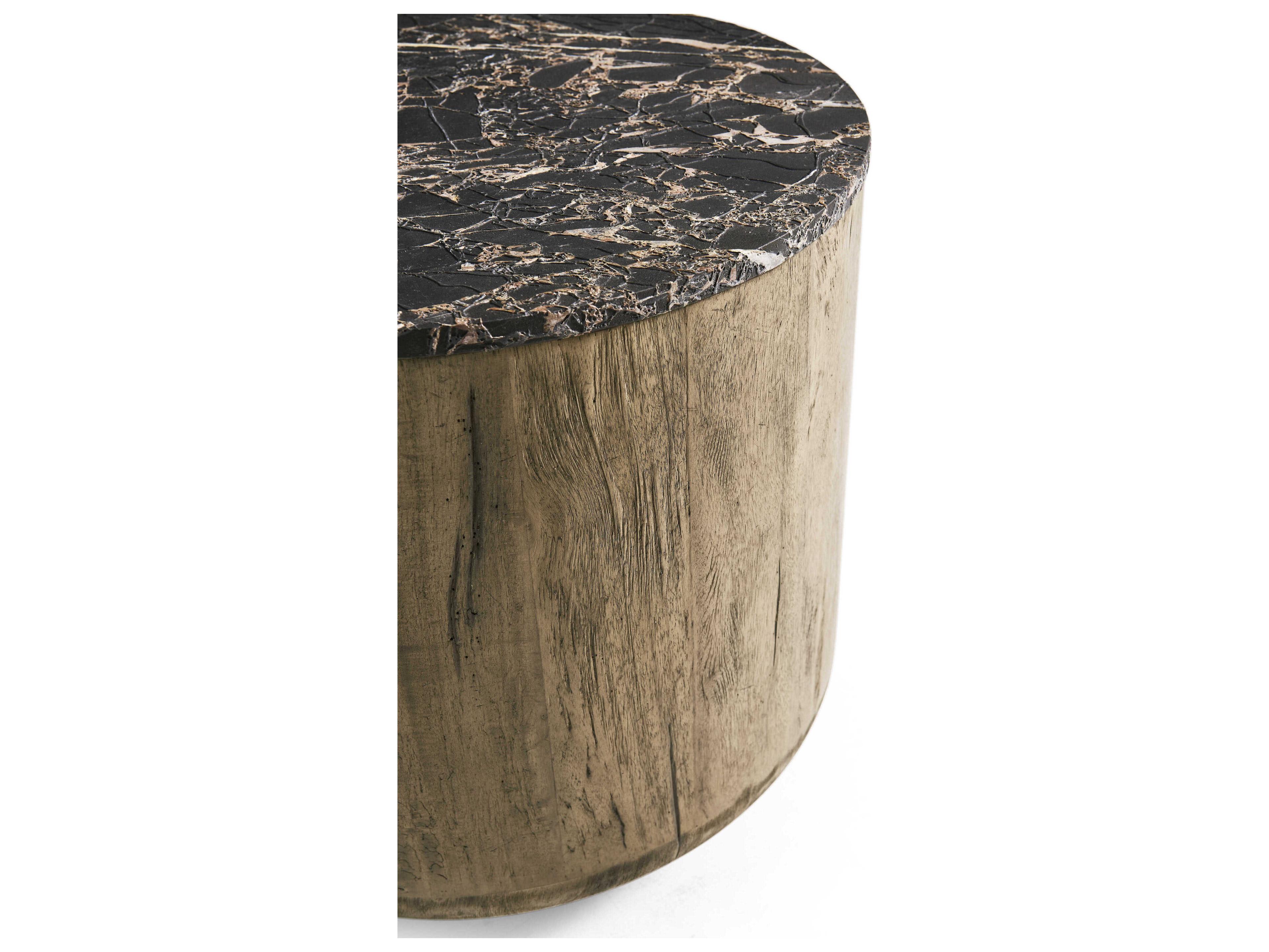Jonathan Charles Stone Ridge Round Marble Tully Light Acacia End Table