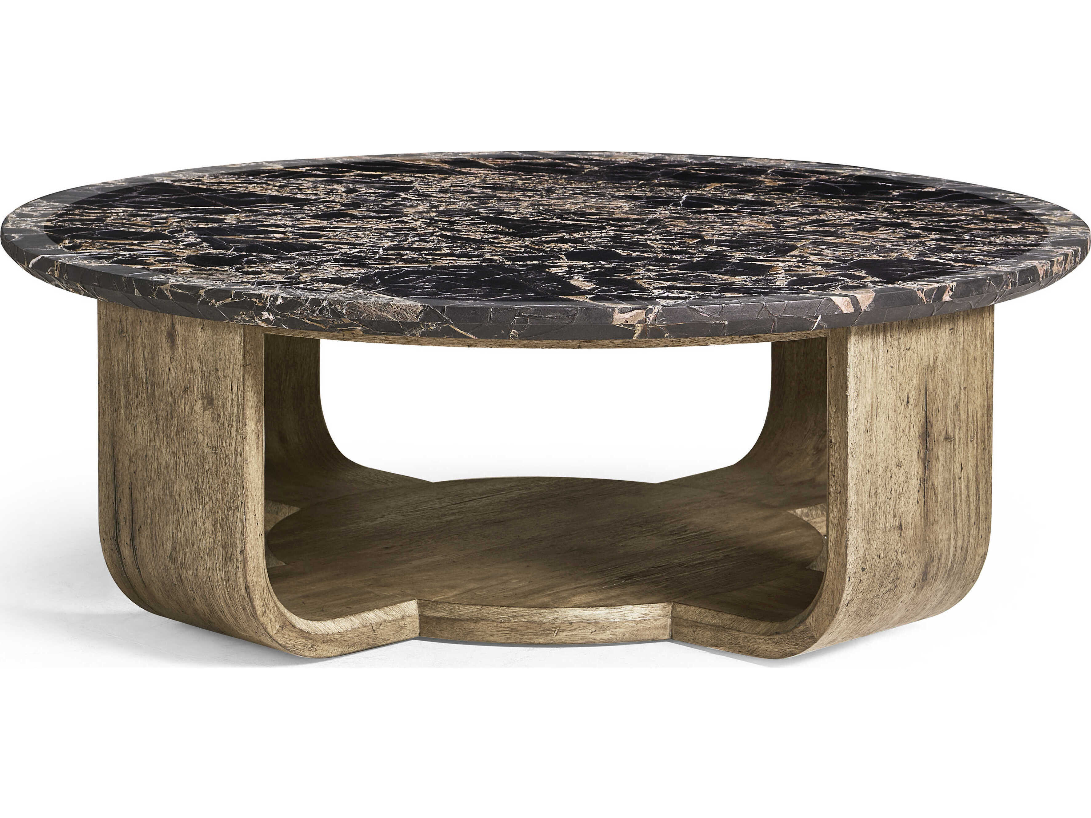 Jonathan Charles Stone Ridge Round Marble Tully Light Acacia Coffee Table