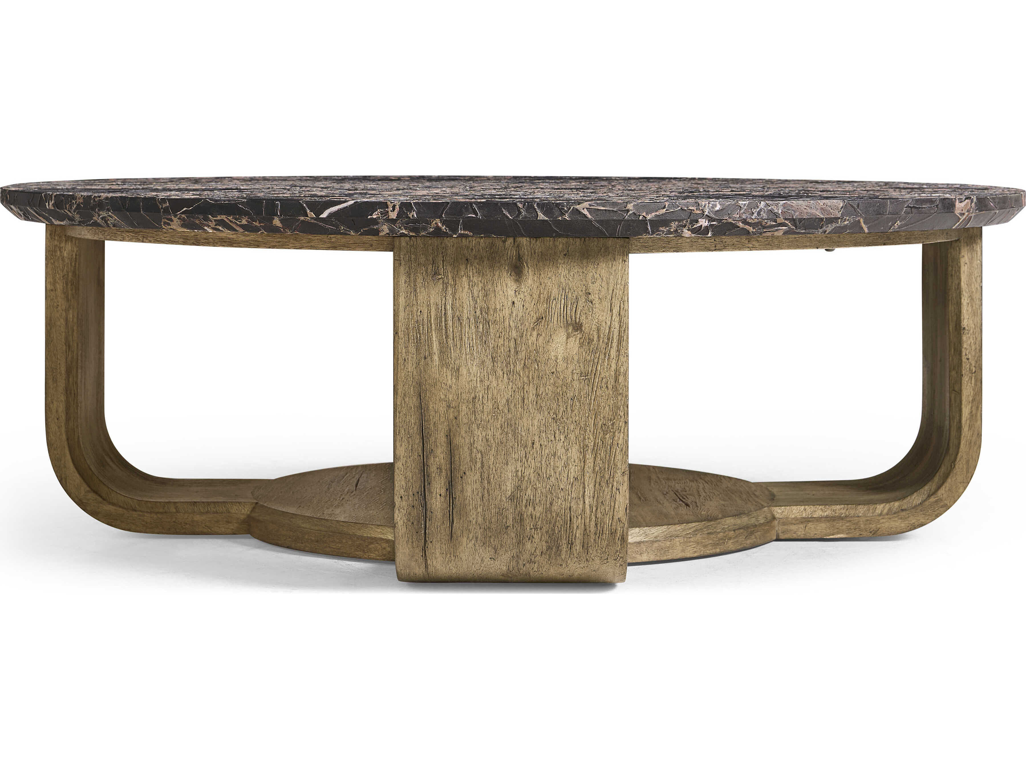 Jonathan Charles Stone Ridge Round Marble Tully Light Acacia Coffee Table