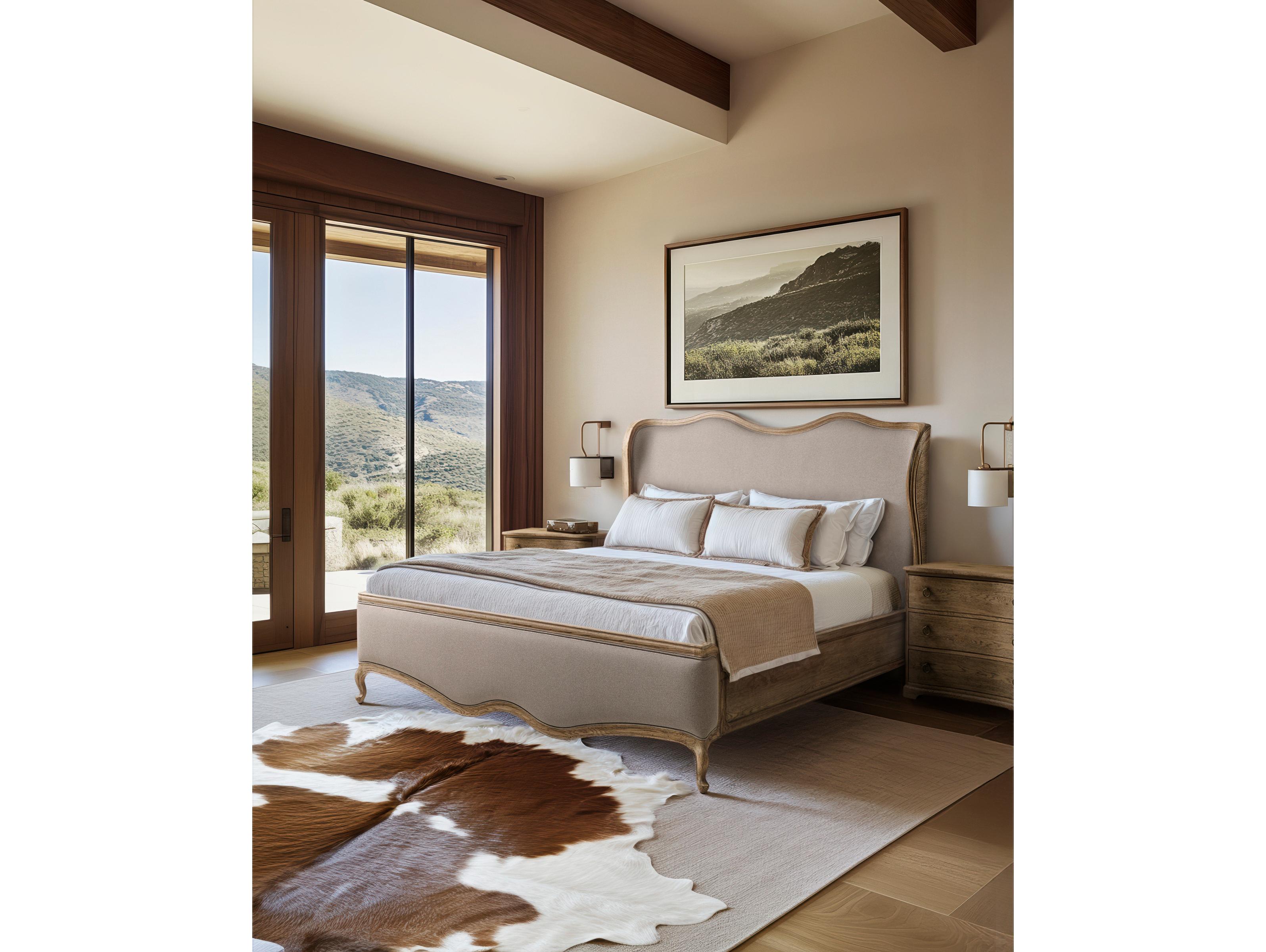 Jonathan Charles Echo Canyon Faded Oak Beige Wood Upholstered Queen Panel Bed