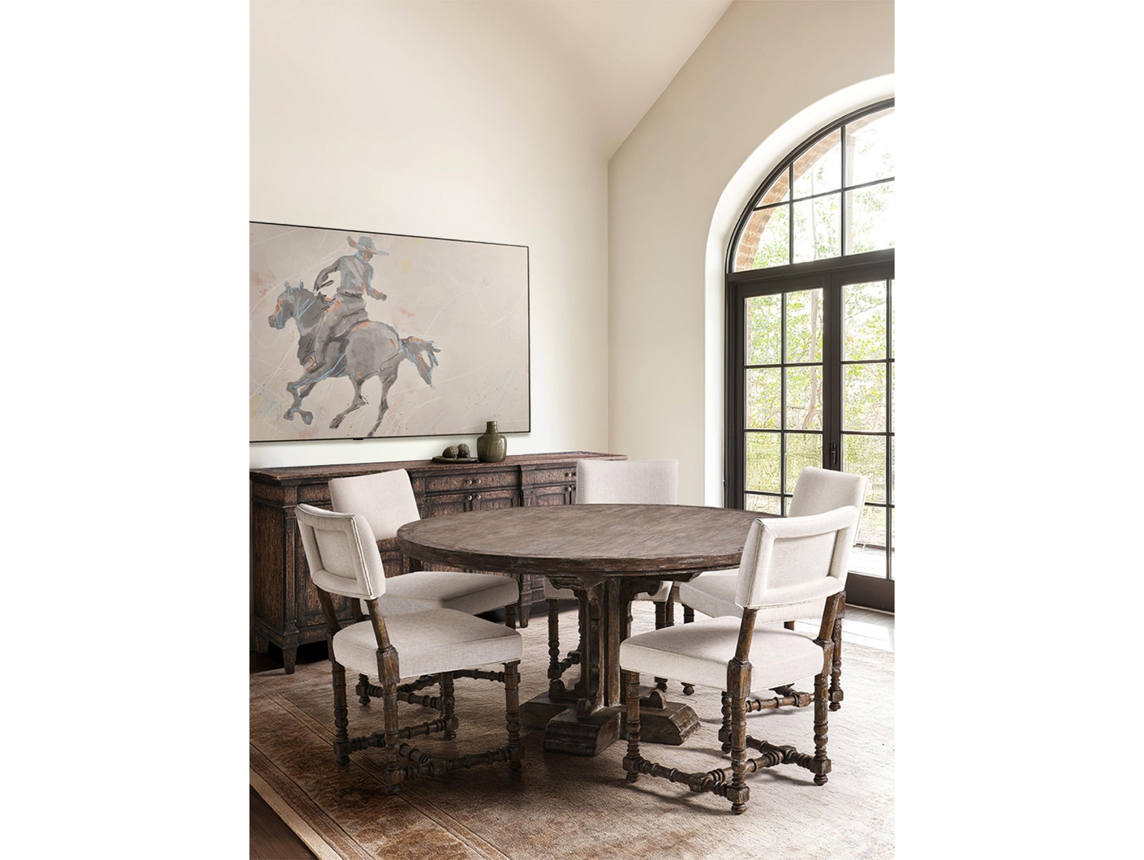 Jonathan Charles Caldera Acacia Wood White Upholstered Arm Dining Chair