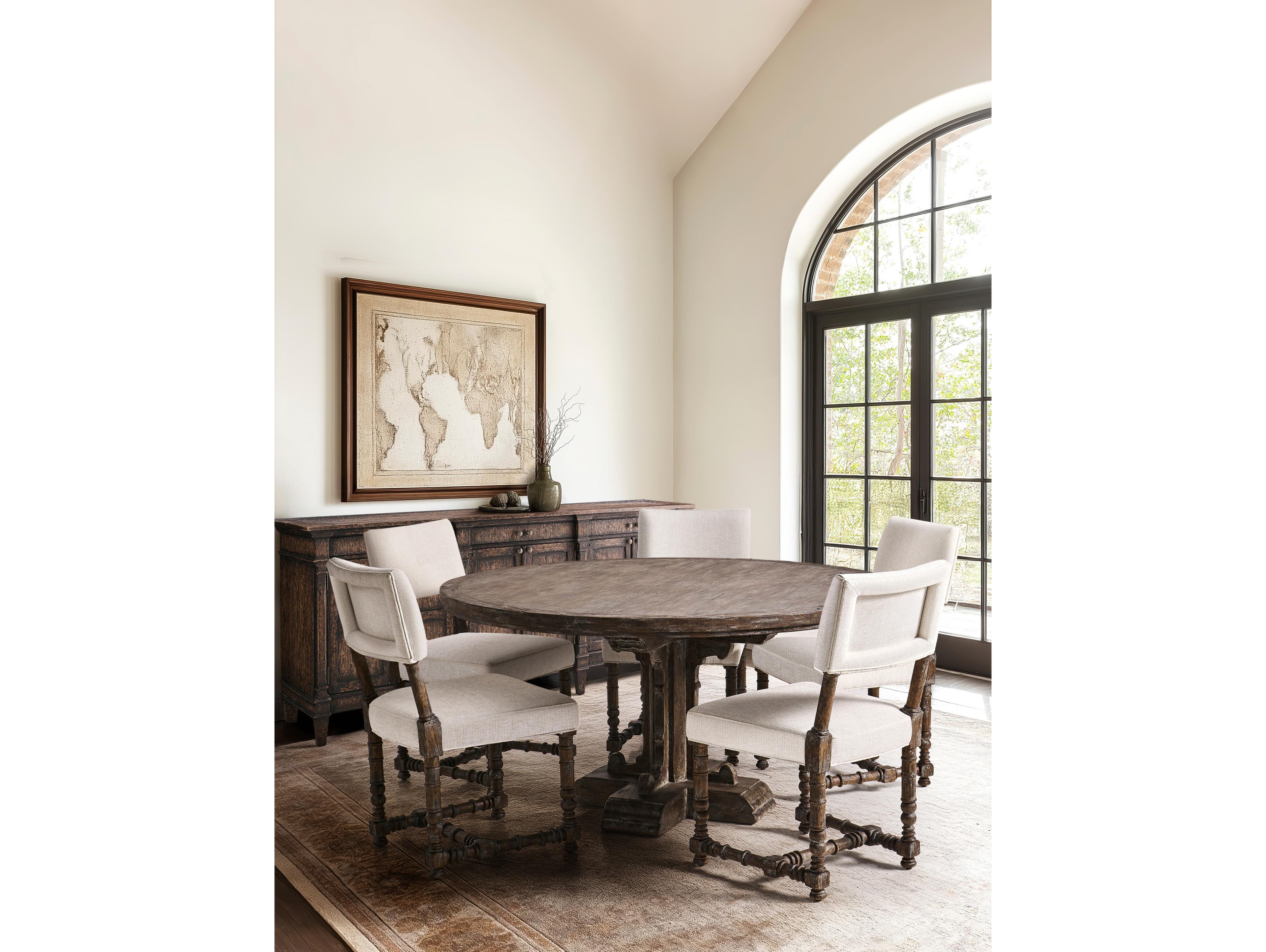 Jonathan Charles Caldera Acacia Wood White Upholstered Arm Dining Chair