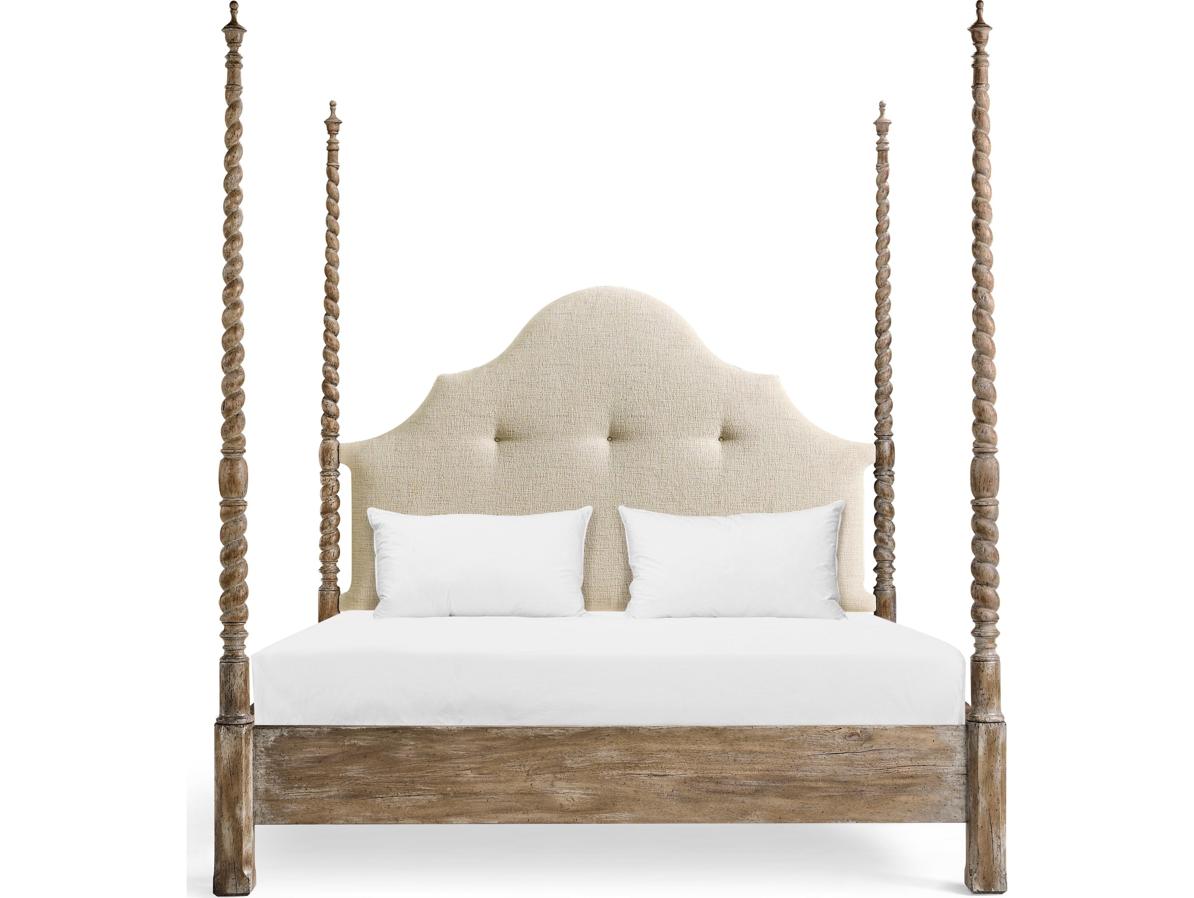 Jonathan Charles Caldera Light Spain Painted Walnut Brown Acacia Wood King Four Poster Bed