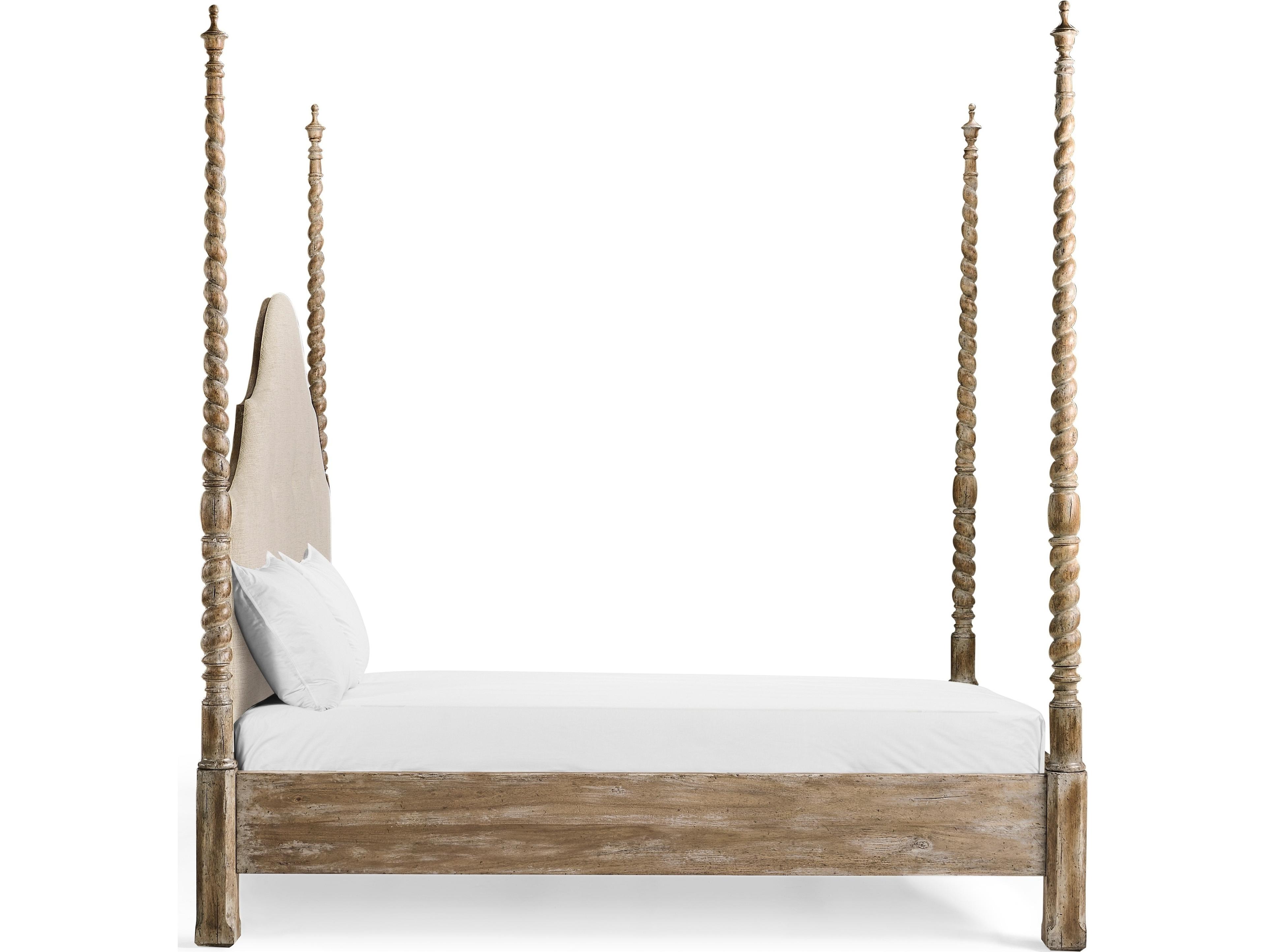 Jonathan Charles Caldera Light Spain Painted Walnut Brown Acacia Wood King Four Poster Bed