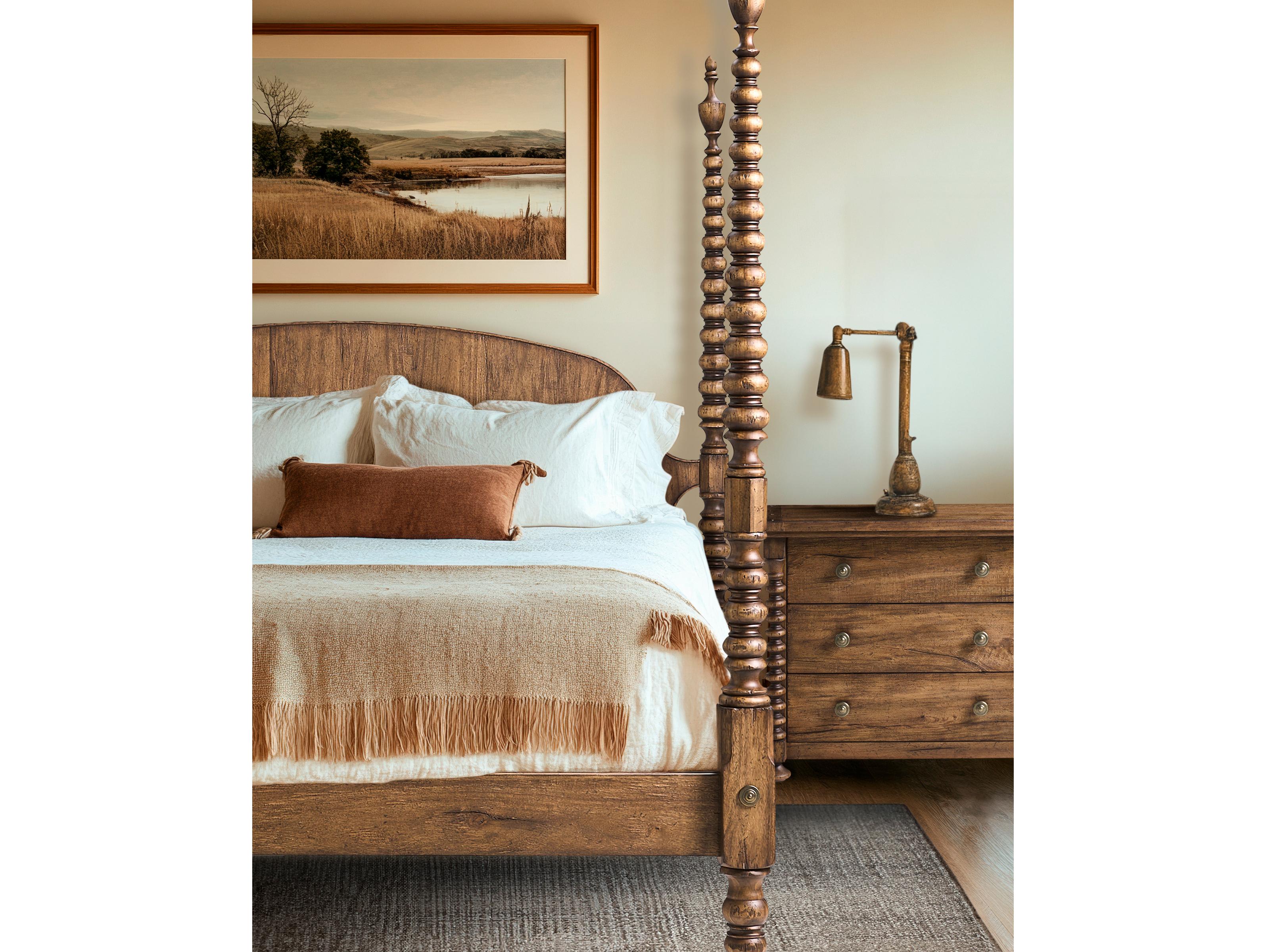 Jonathan Charles Tamarisk Spain Walnut Brown Acacia Wood Queen Four Poster Bed