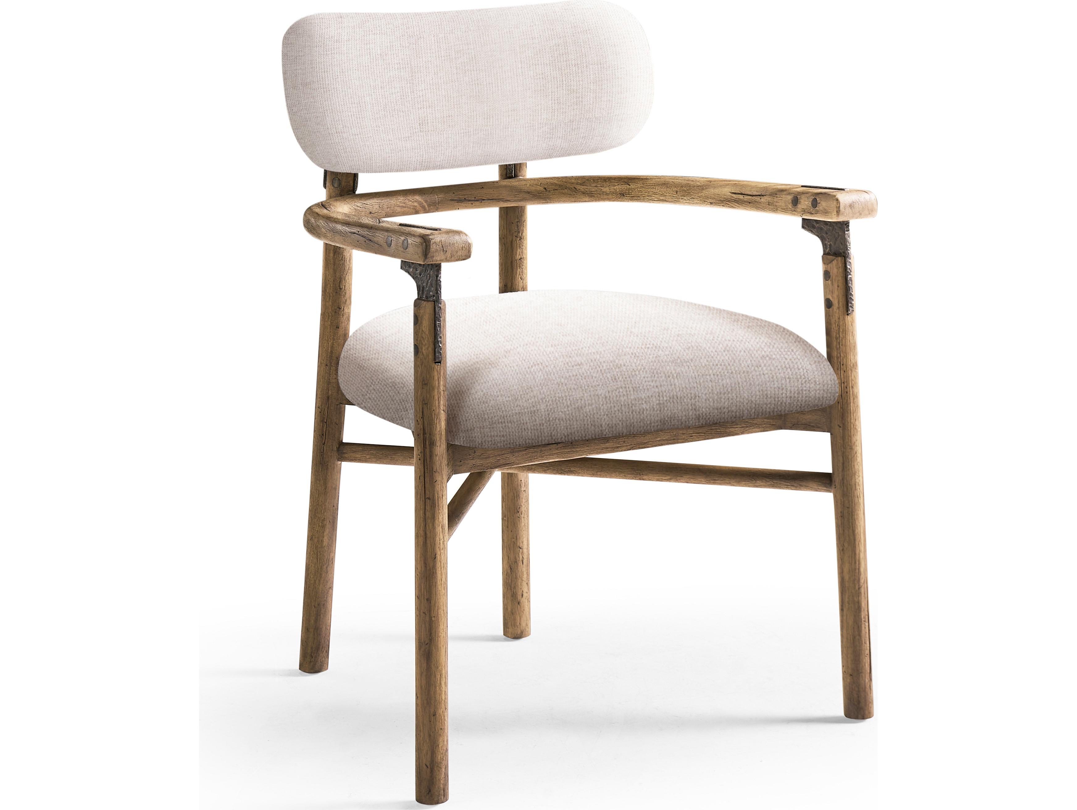Jonathan Charles Stone Ridge Acacia Wood White Upholstered Arm Dining Chair