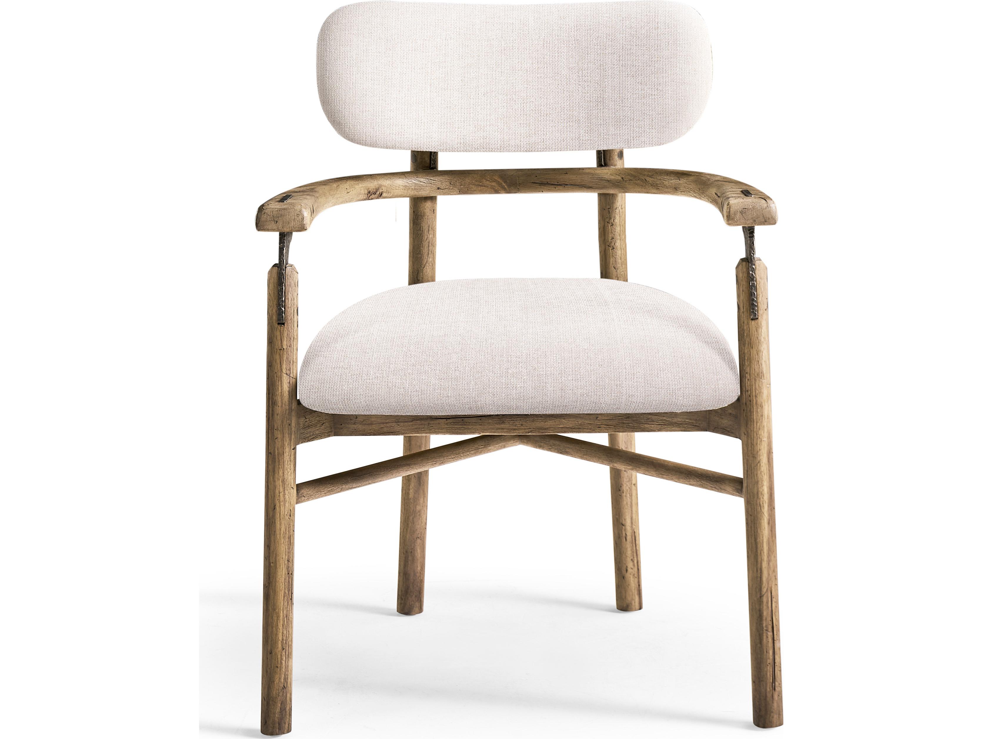 Jonathan Charles Stone Ridge Acacia Wood White Upholstered Arm Dining Chair