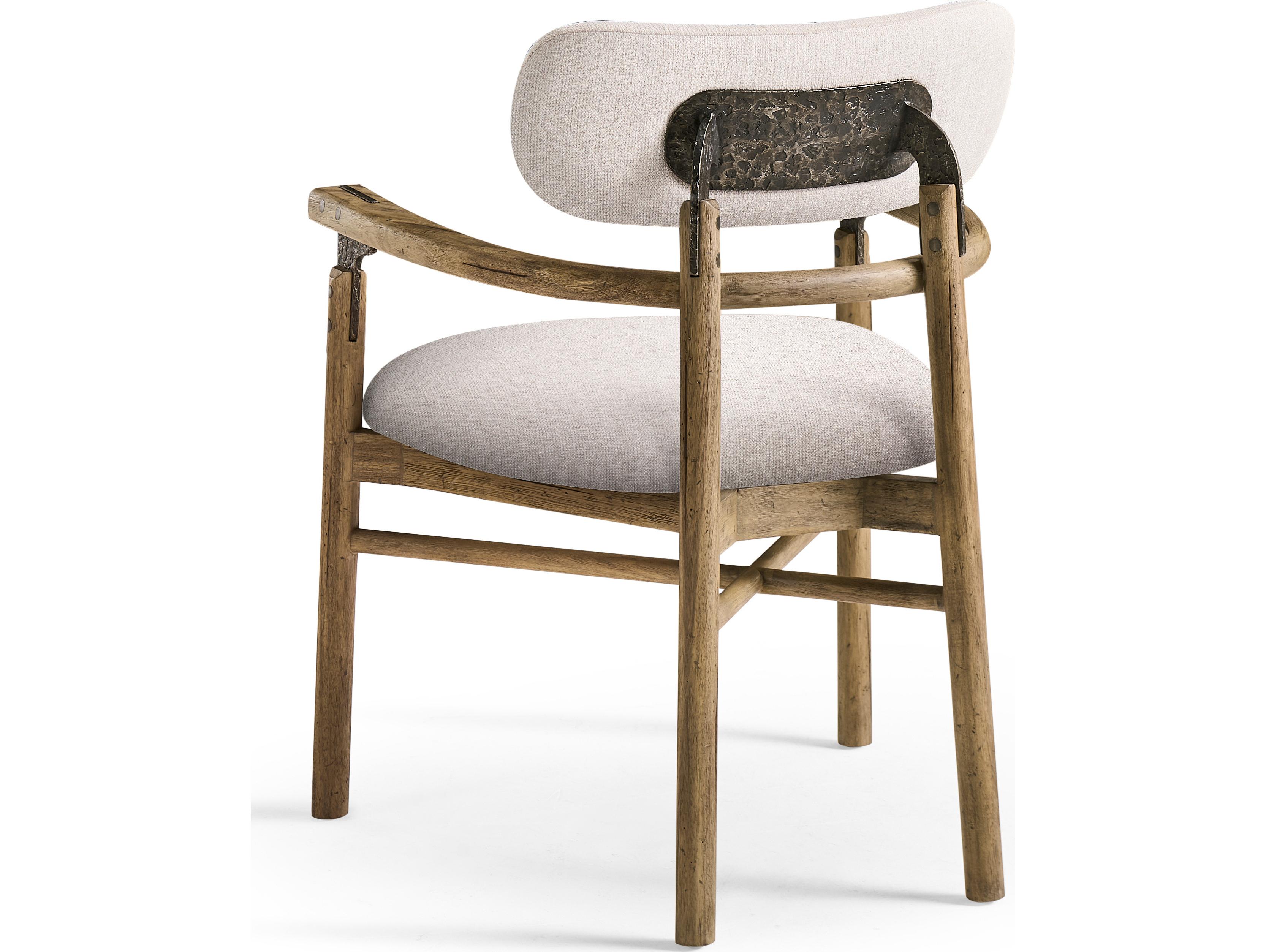 Jonathan Charles Stone Ridge Acacia Wood White Upholstered Arm Dining Chair