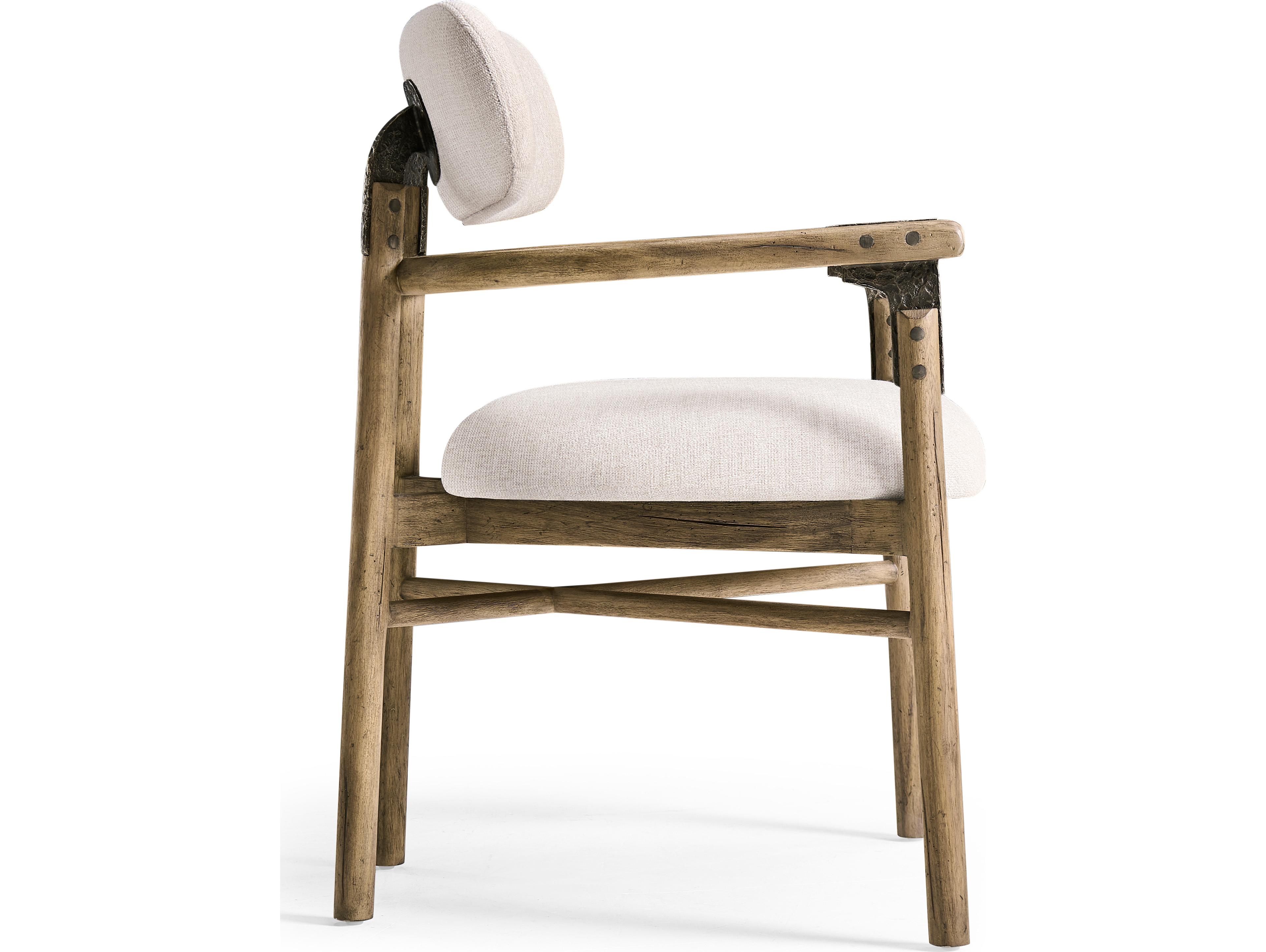 Jonathan Charles Stone Ridge Acacia Wood White Upholstered Arm Dining Chair