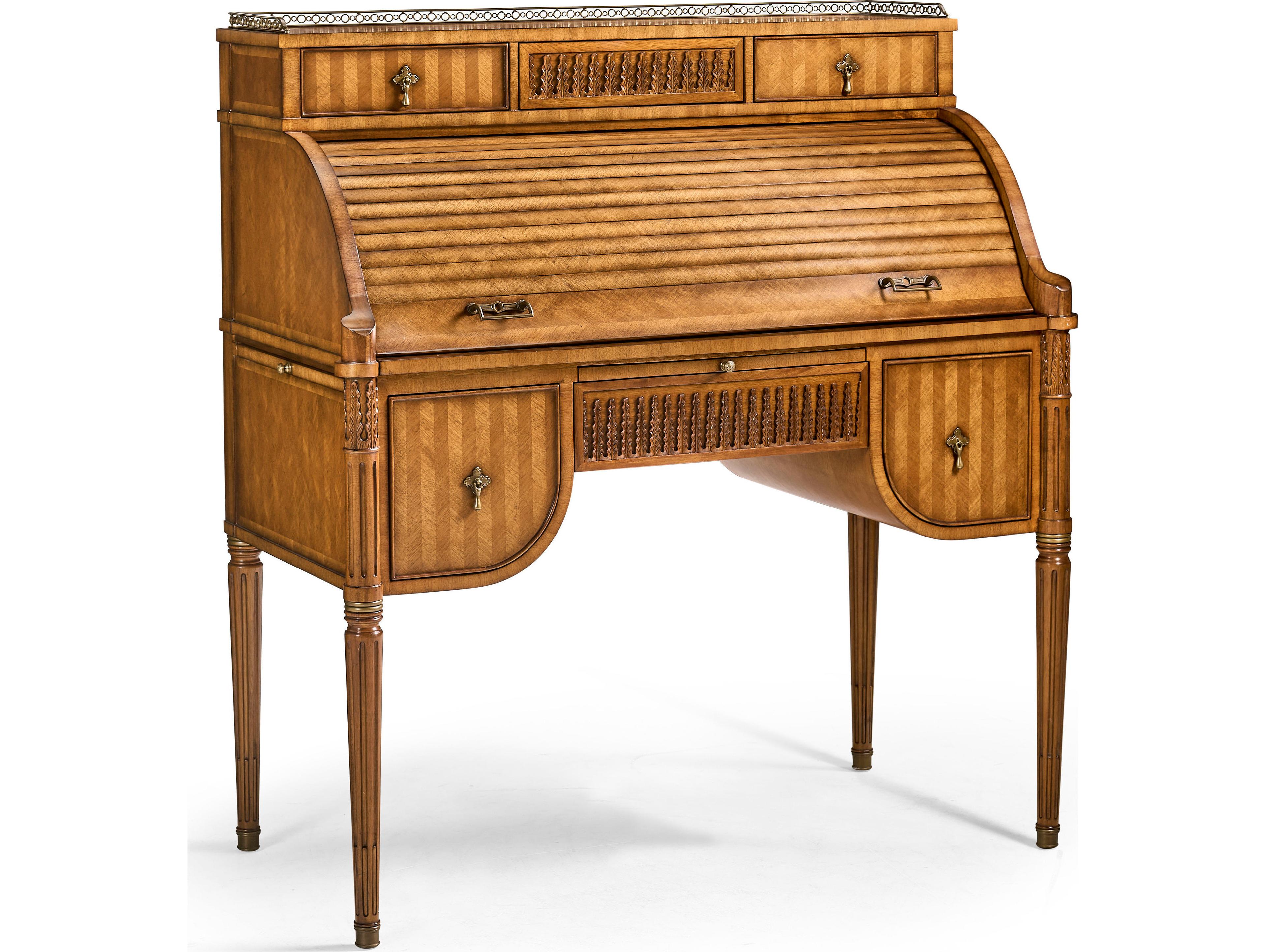 Jonathan Charles Jc Traditional Light Satinwood Brown Acacia Wood Roll Top Desk