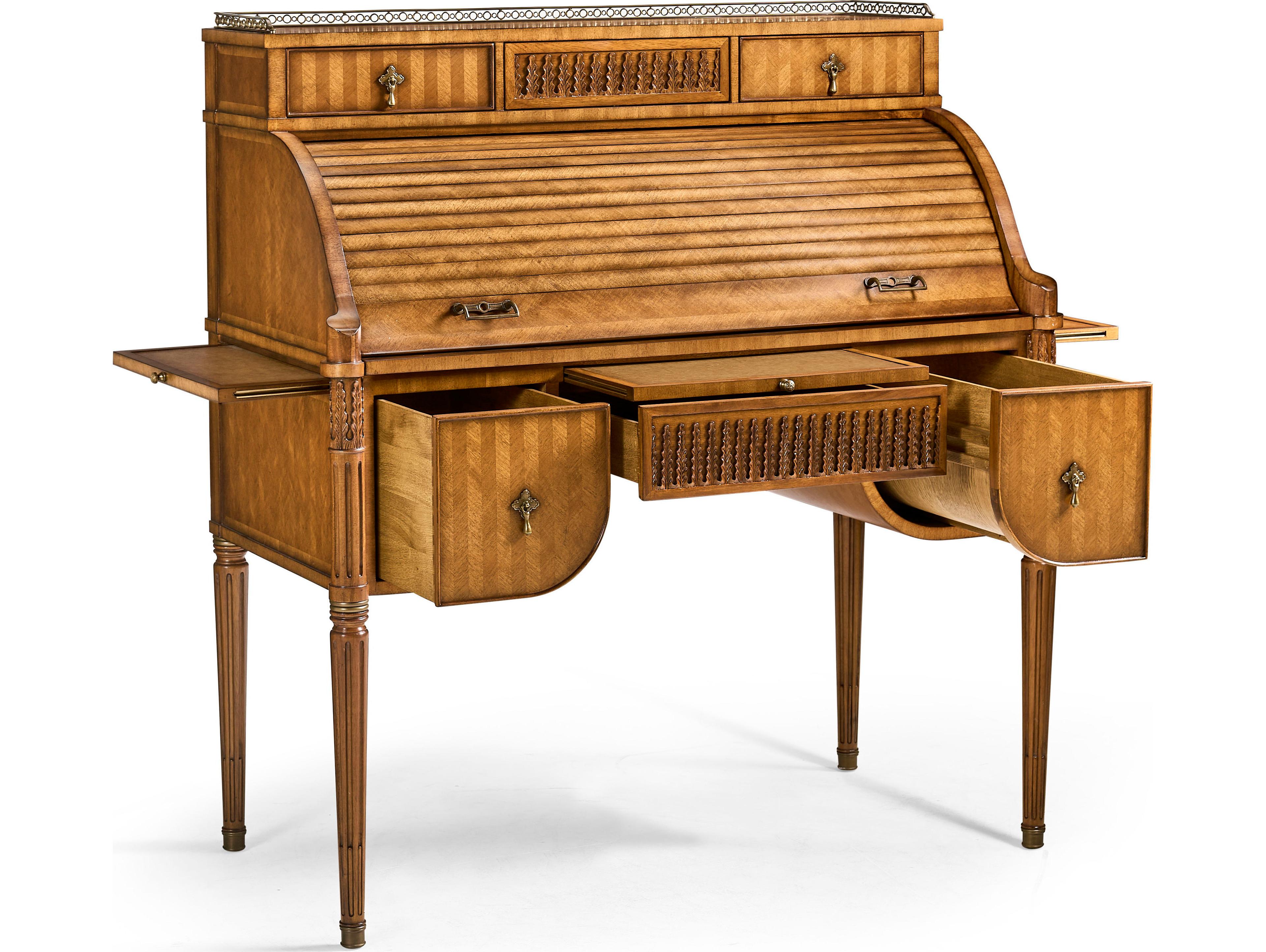 Jonathan Charles Jc Traditional Light Satinwood Brown Acacia Wood Roll Top Desk