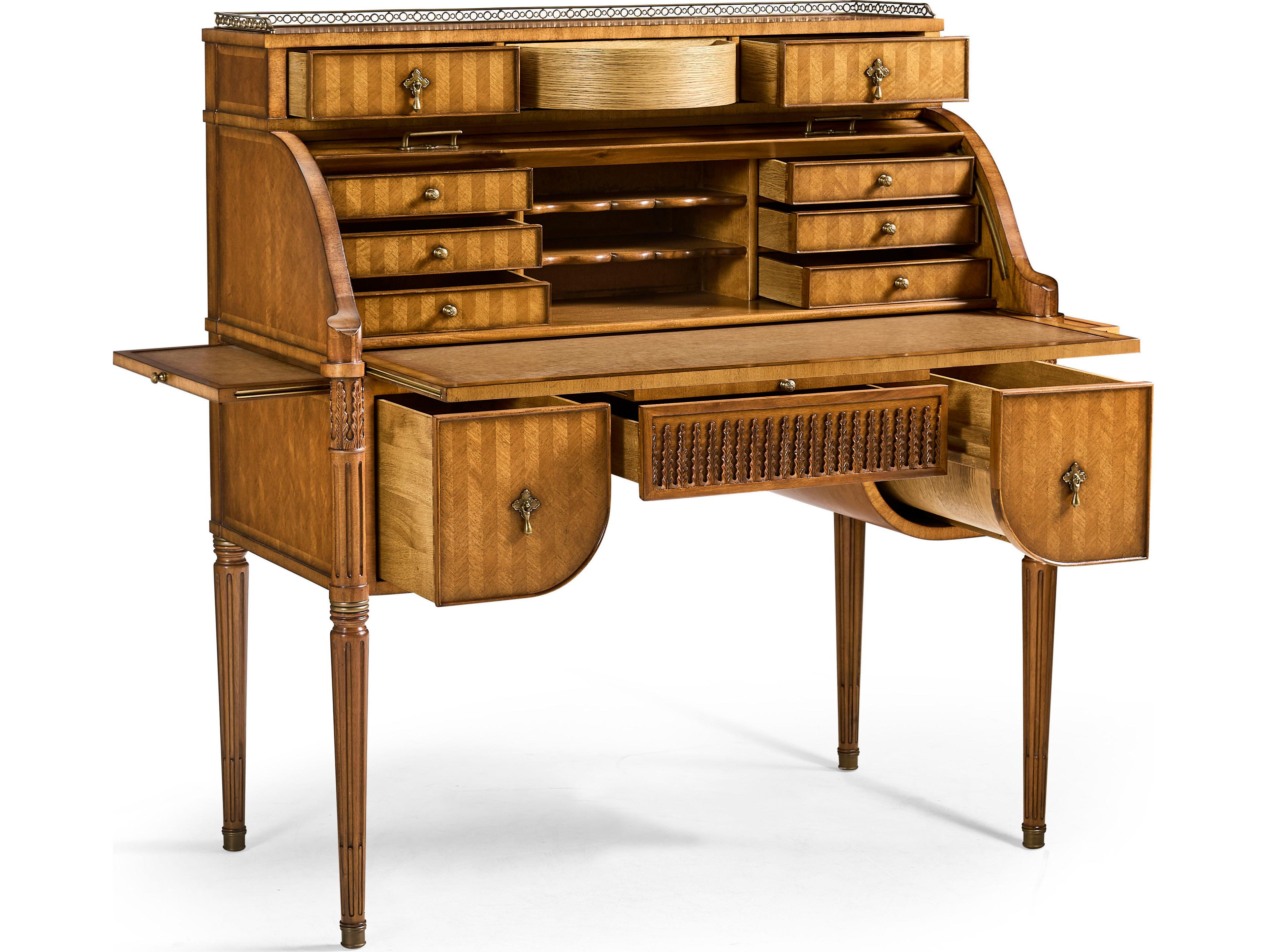 Jonathan Charles Jc Traditional Light Satinwood Brown Acacia Wood Roll Top Desk