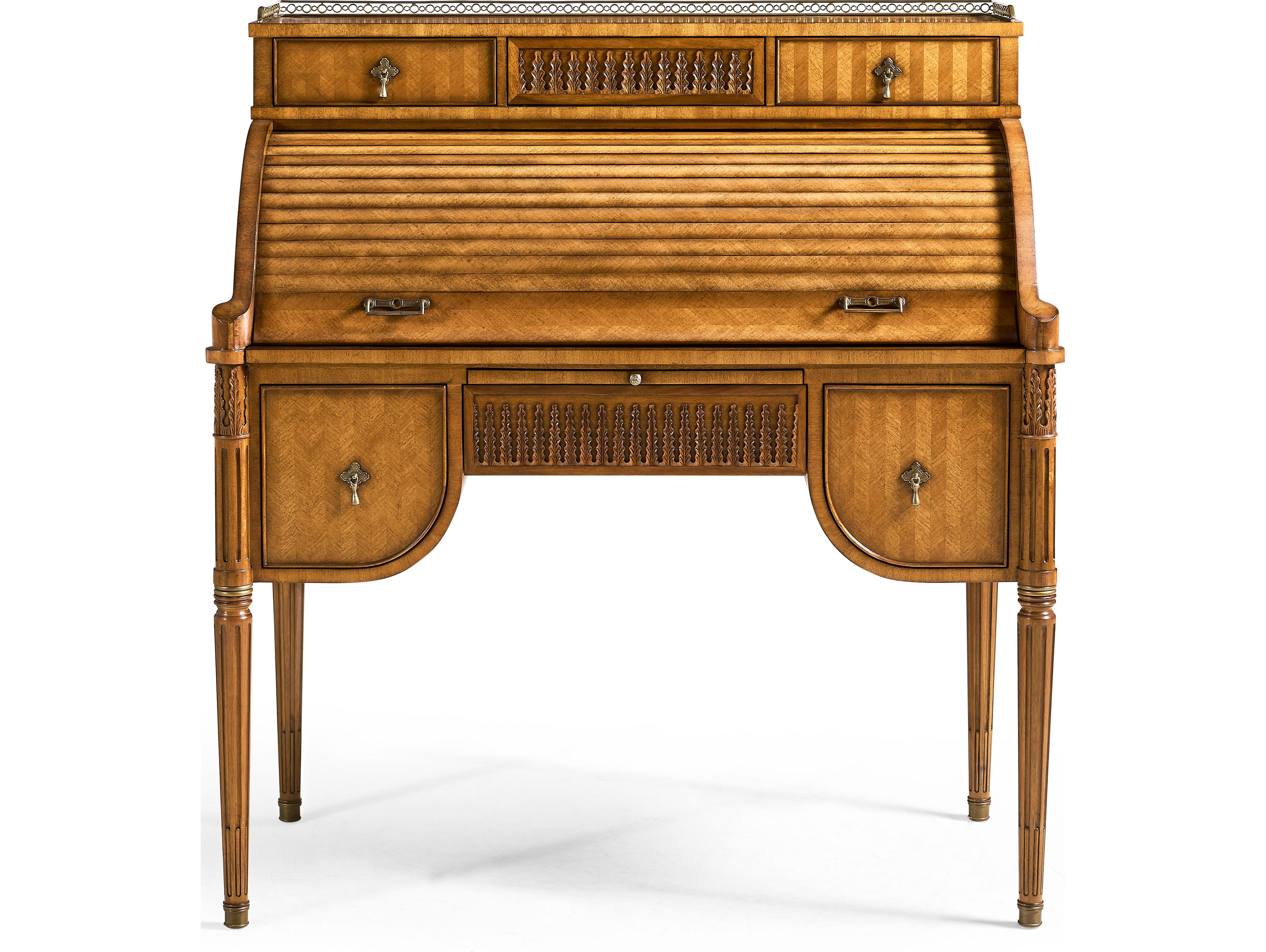 Jonathan Charles Jc Traditional Light Satinwood Brown Acacia Wood Roll Top Desk