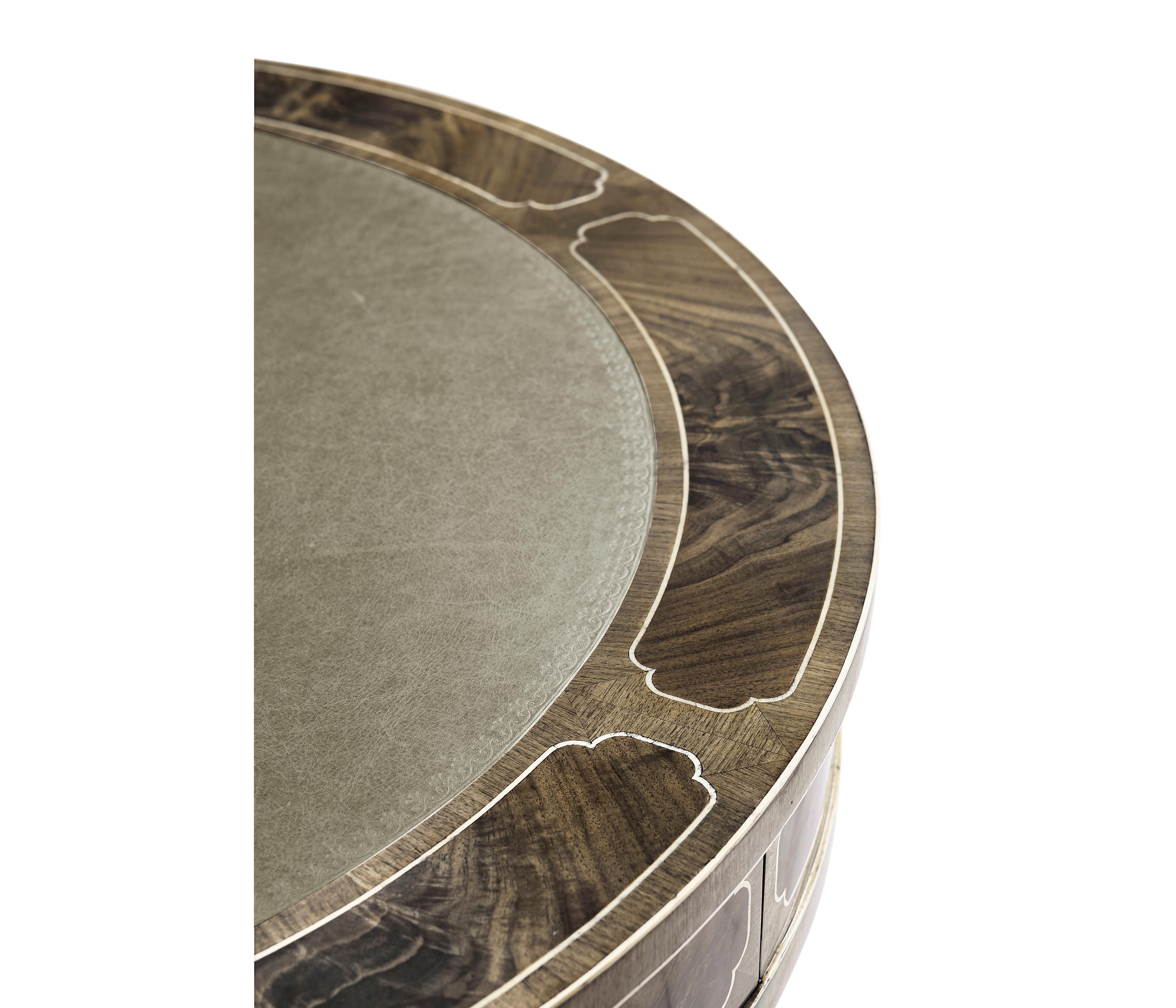 Jonathan Charles Buckingham Round Leather Bleached Mahogany End Table