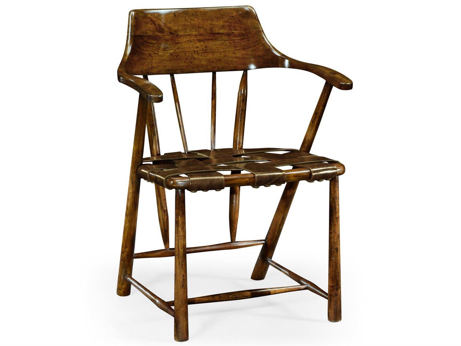 Jonathan Charles Jc Traditional Acacia Wood Brown Leather Arm Dining Chair