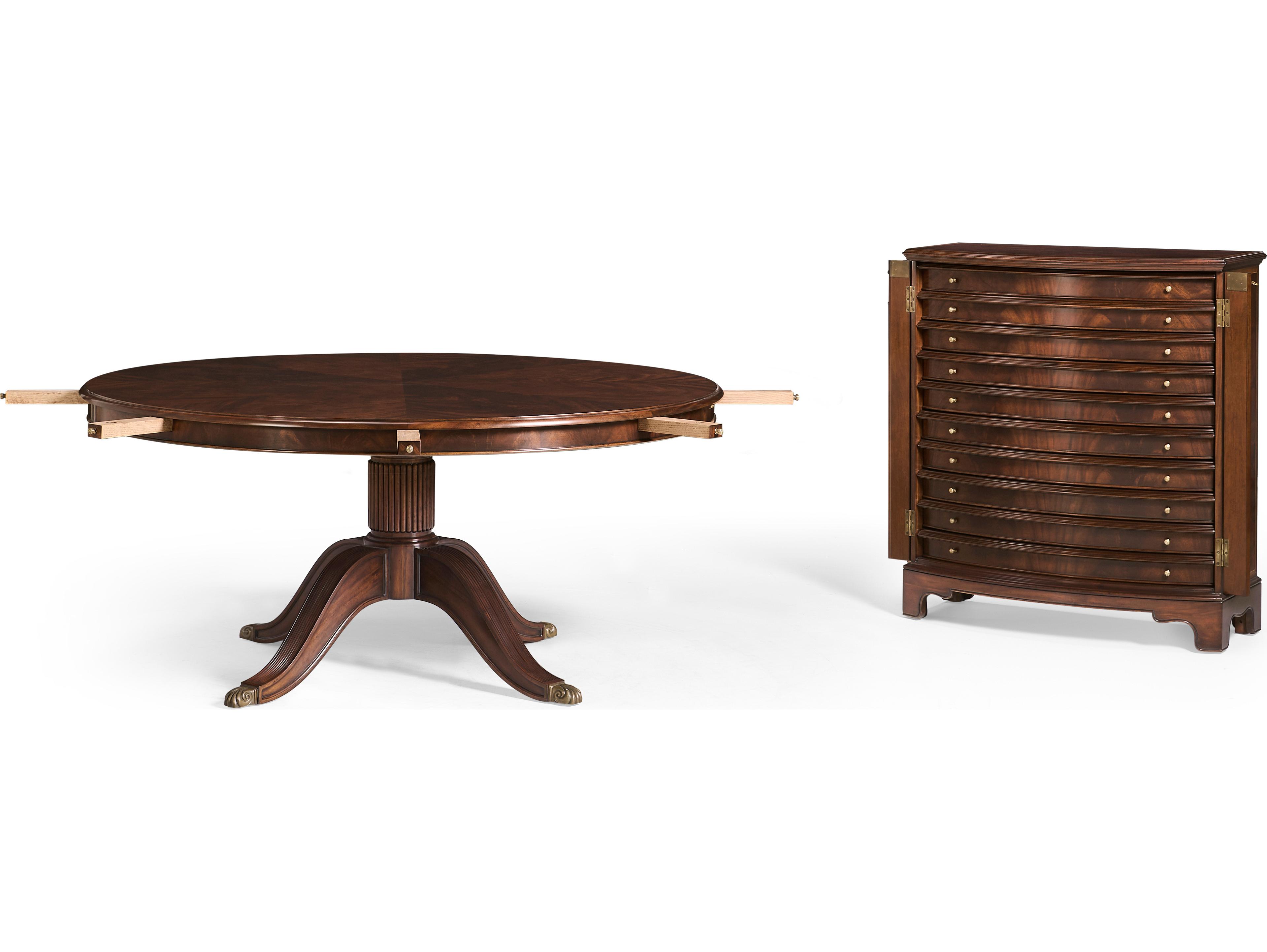 Jonathan Charles JC Traditional Round Wood Brown Antique Mahogany Dining Table With Storage Cabinet for Leaves 66"