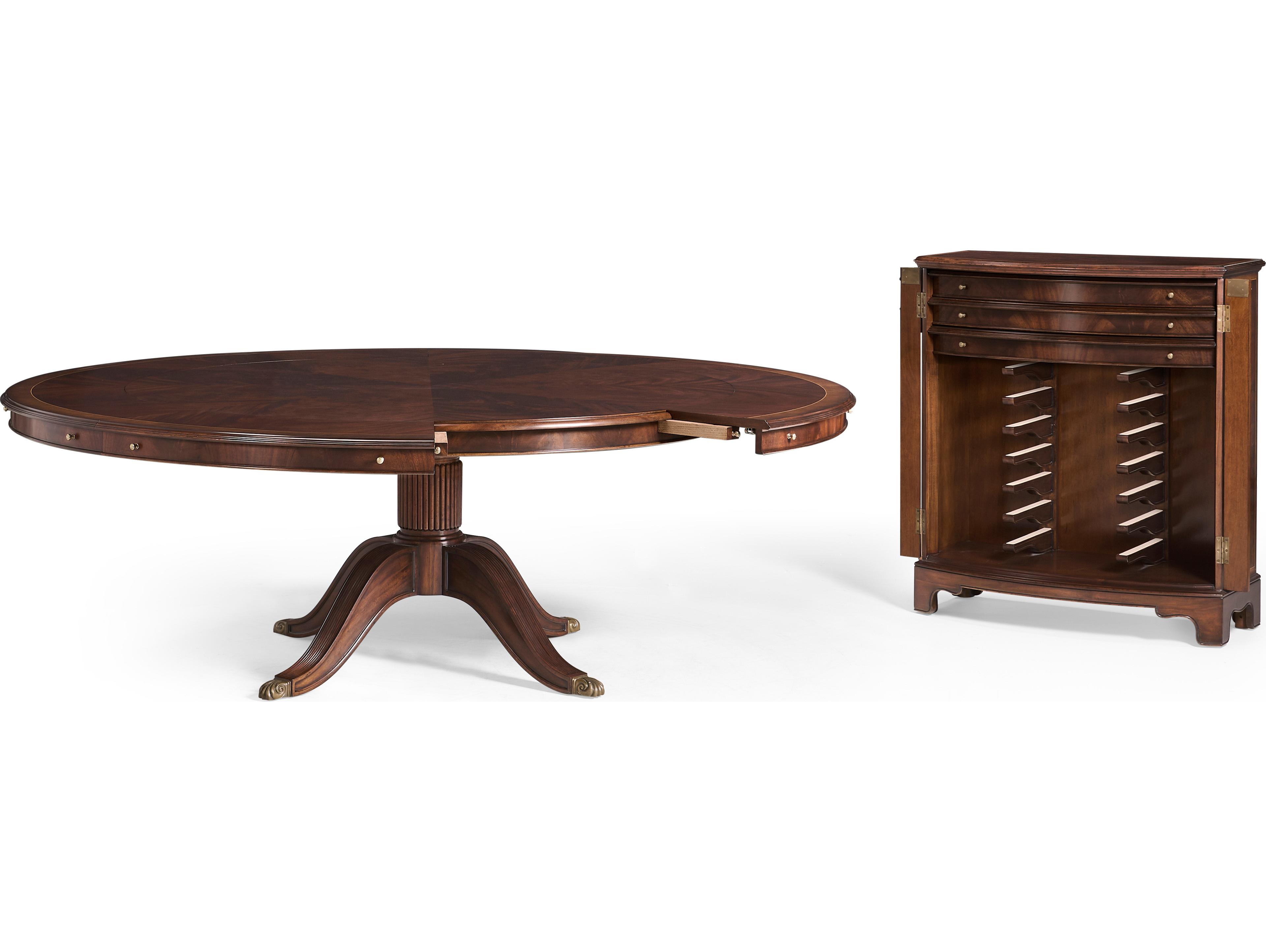 Jonathan Charles JC Traditional Round Wood Brown Antique Mahogany Dining Table With Storage Cabinet for Leaves 66"