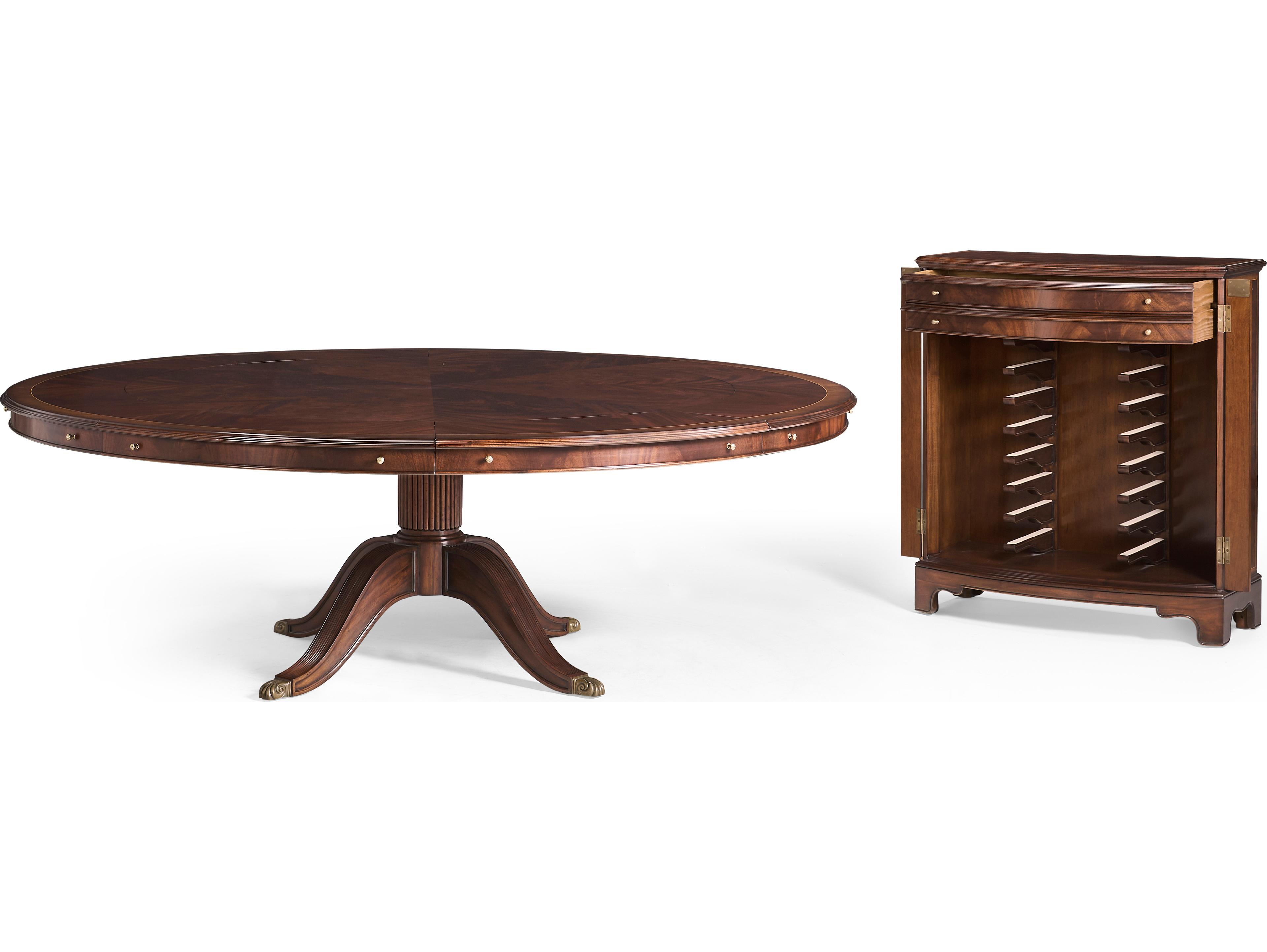 Jonathan Charles JC Traditional Round Wood Brown Antique Mahogany Dining Table With Storage Cabinet for Leaves 66"