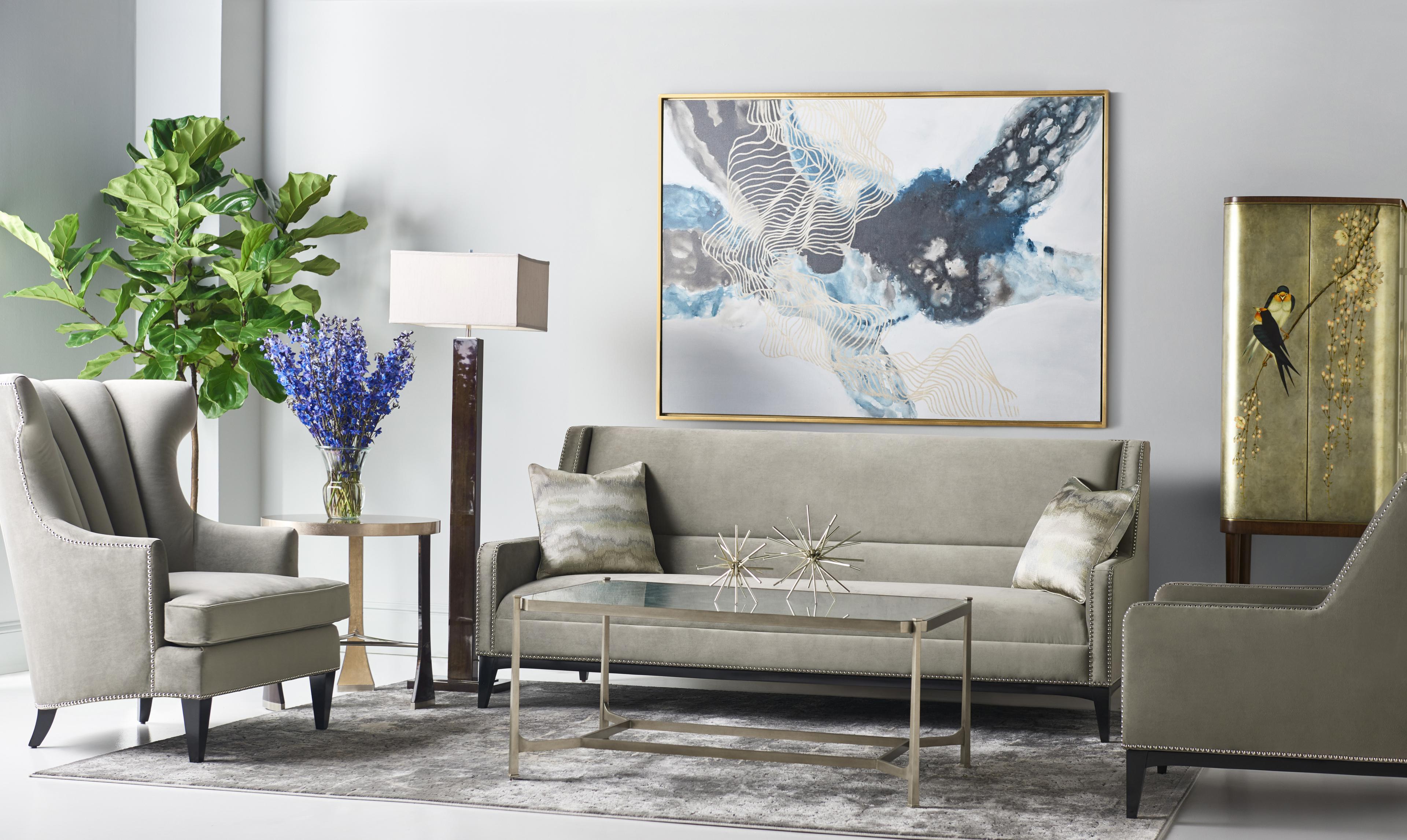 Jonathan Charles Luxe Rectangular Glass Gilded Iron Coffee Table