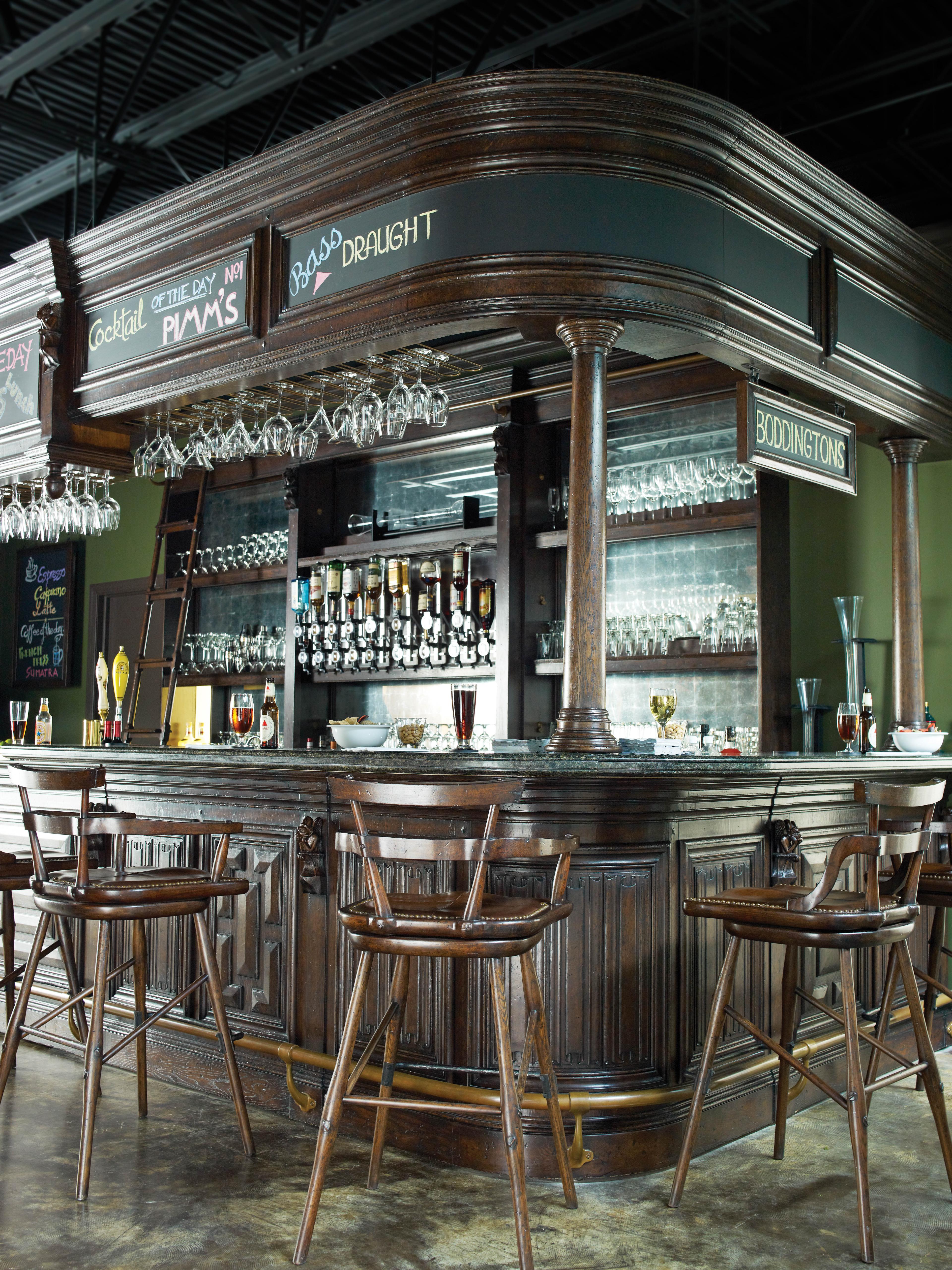 Jonathan Charles Jc Casual Dark Brown Tudor Oak Leather Swivel Wood Bar Stool