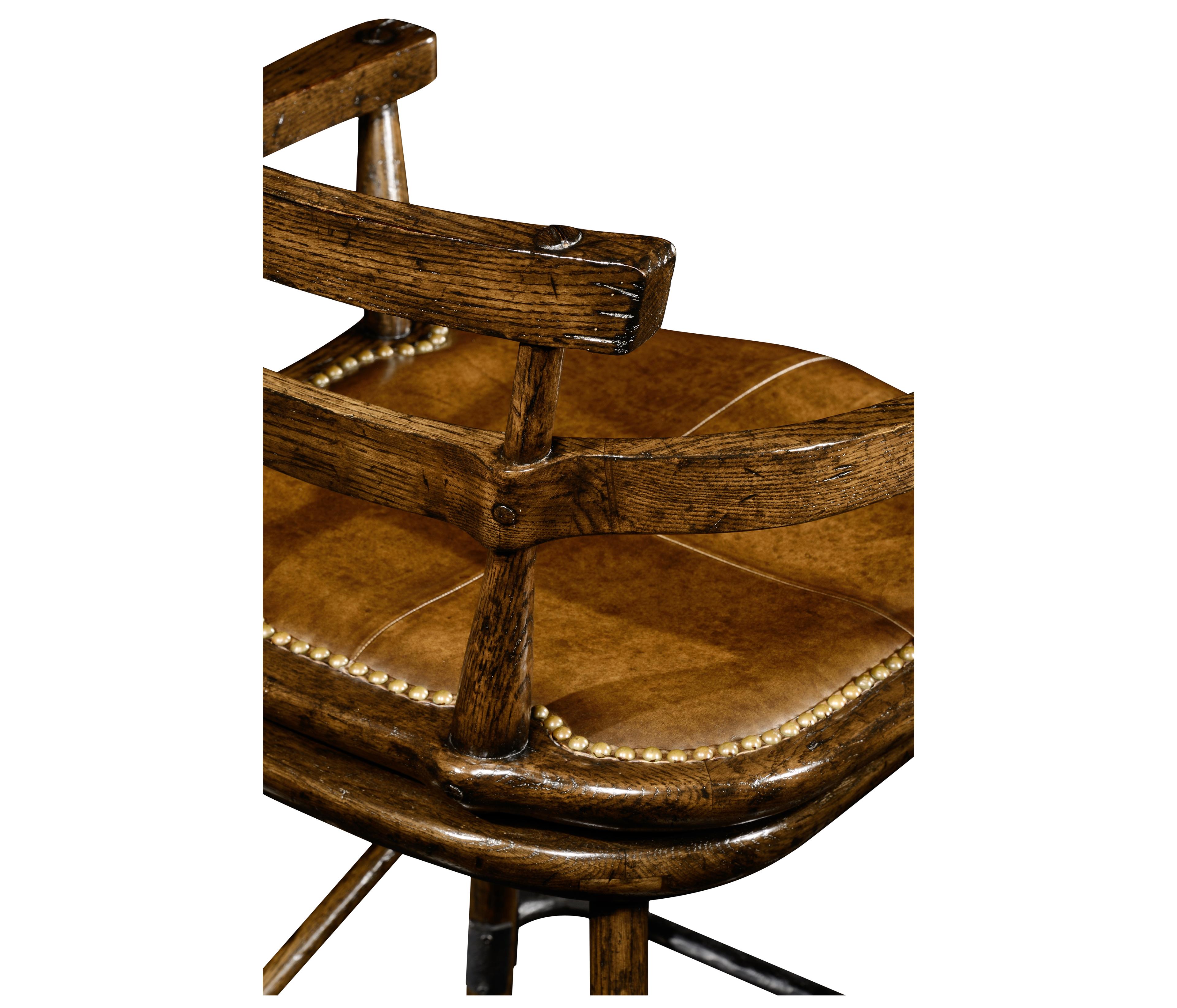 Jonathan Charles Jc Casual Dark Brown Tudor Oak Leather Swivel Wood Bar Stool