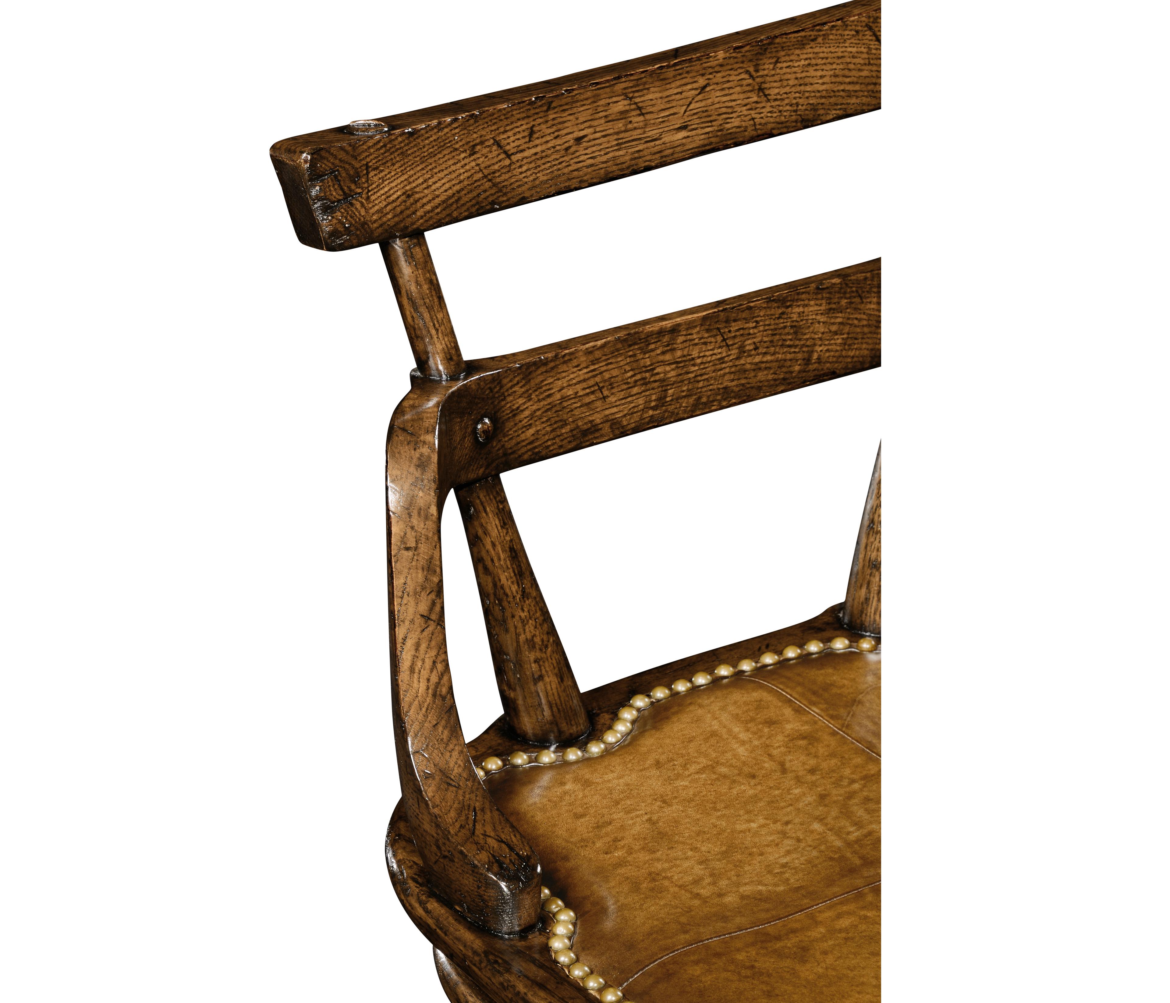 Jonathan Charles Tudor Oak Leather Wood Dark Brown Bar Stool